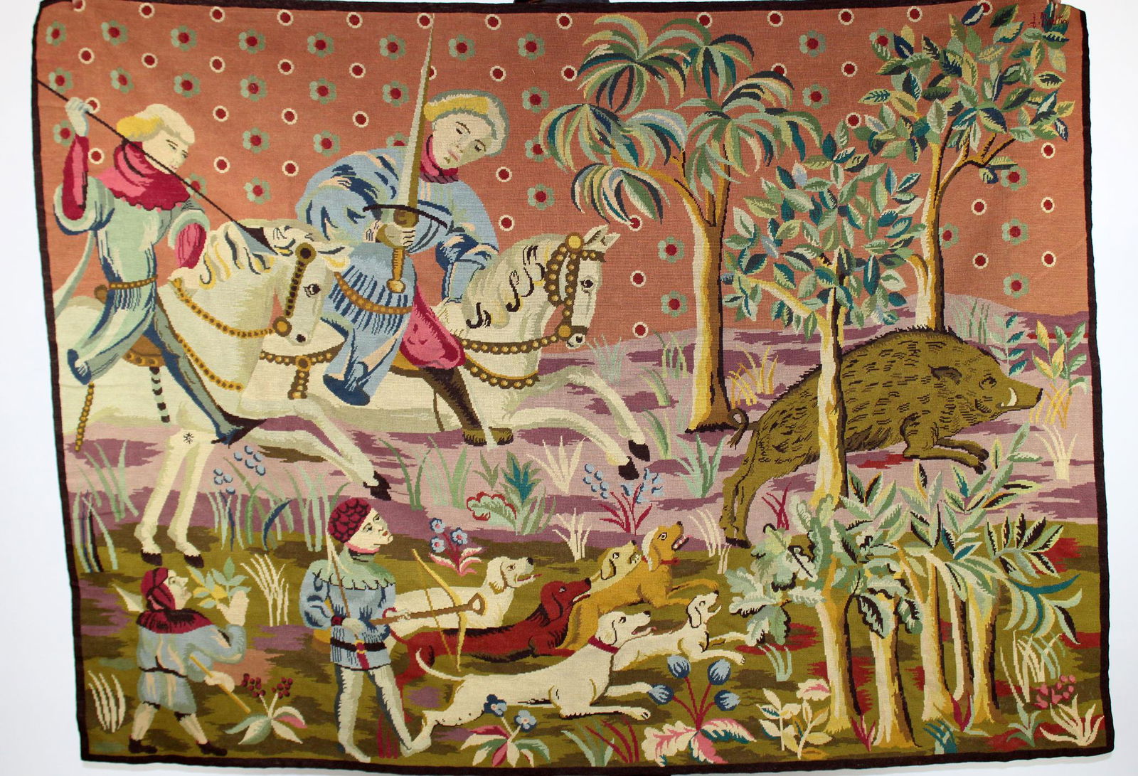 Belgian hunt motif needlepoint tapestry (1 of 6)