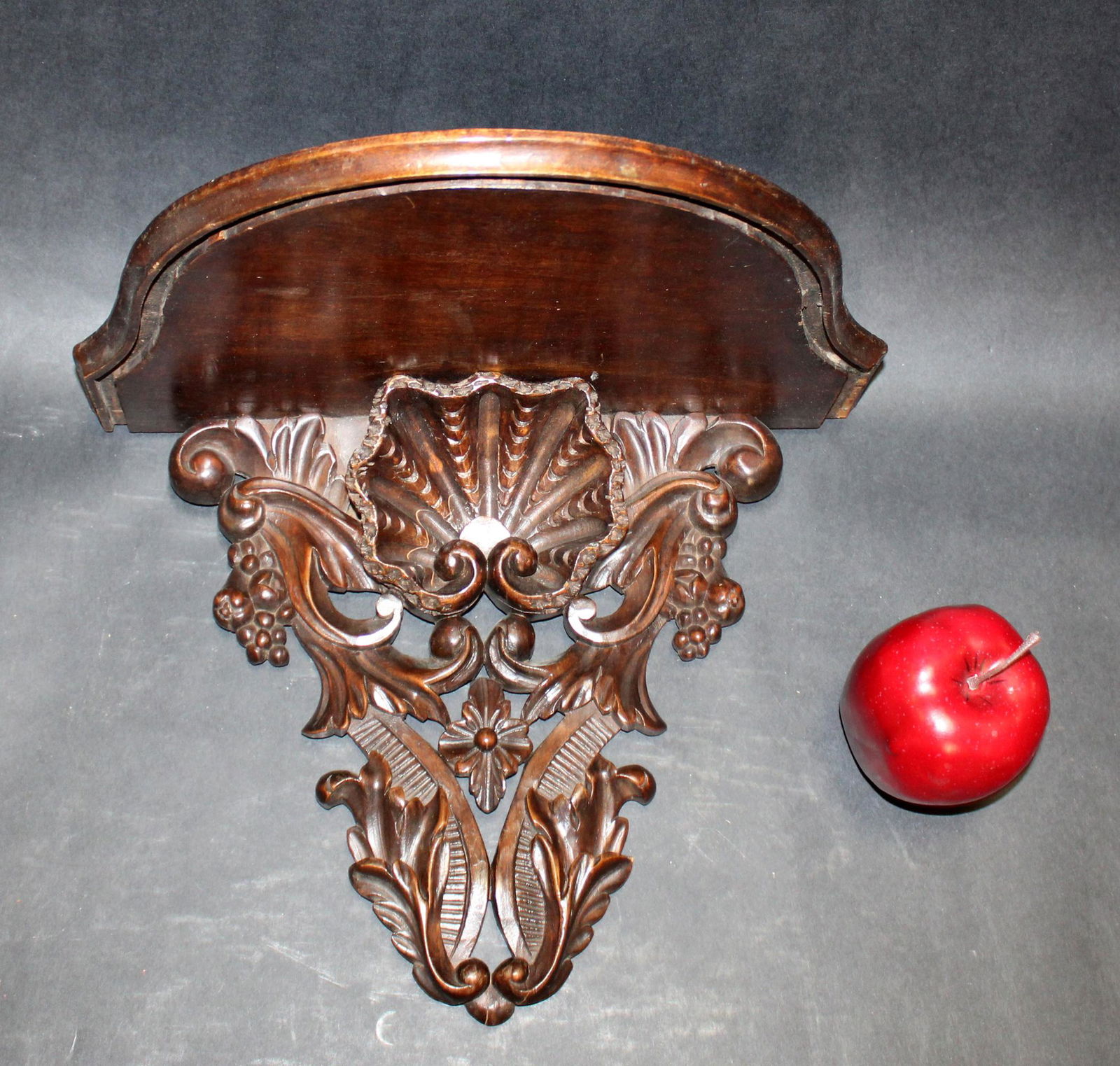French carved walnut wall shelf with shell (1 of 7)