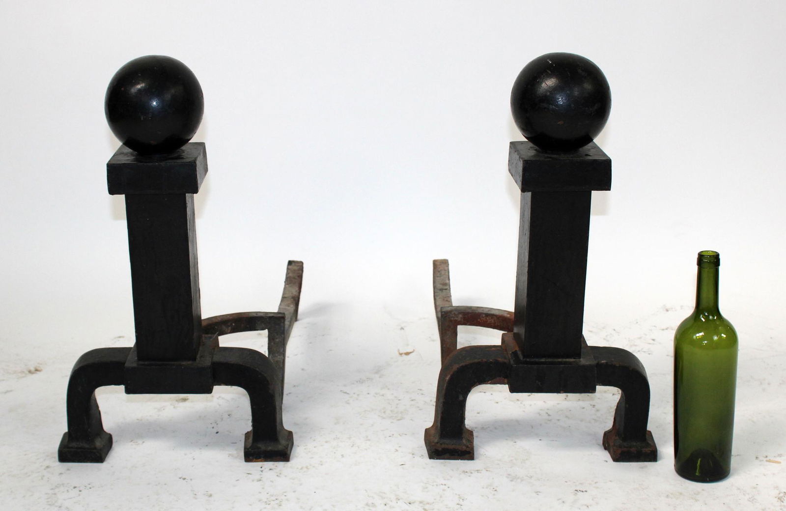 Black iron ball finial andirons (1 of 8)
