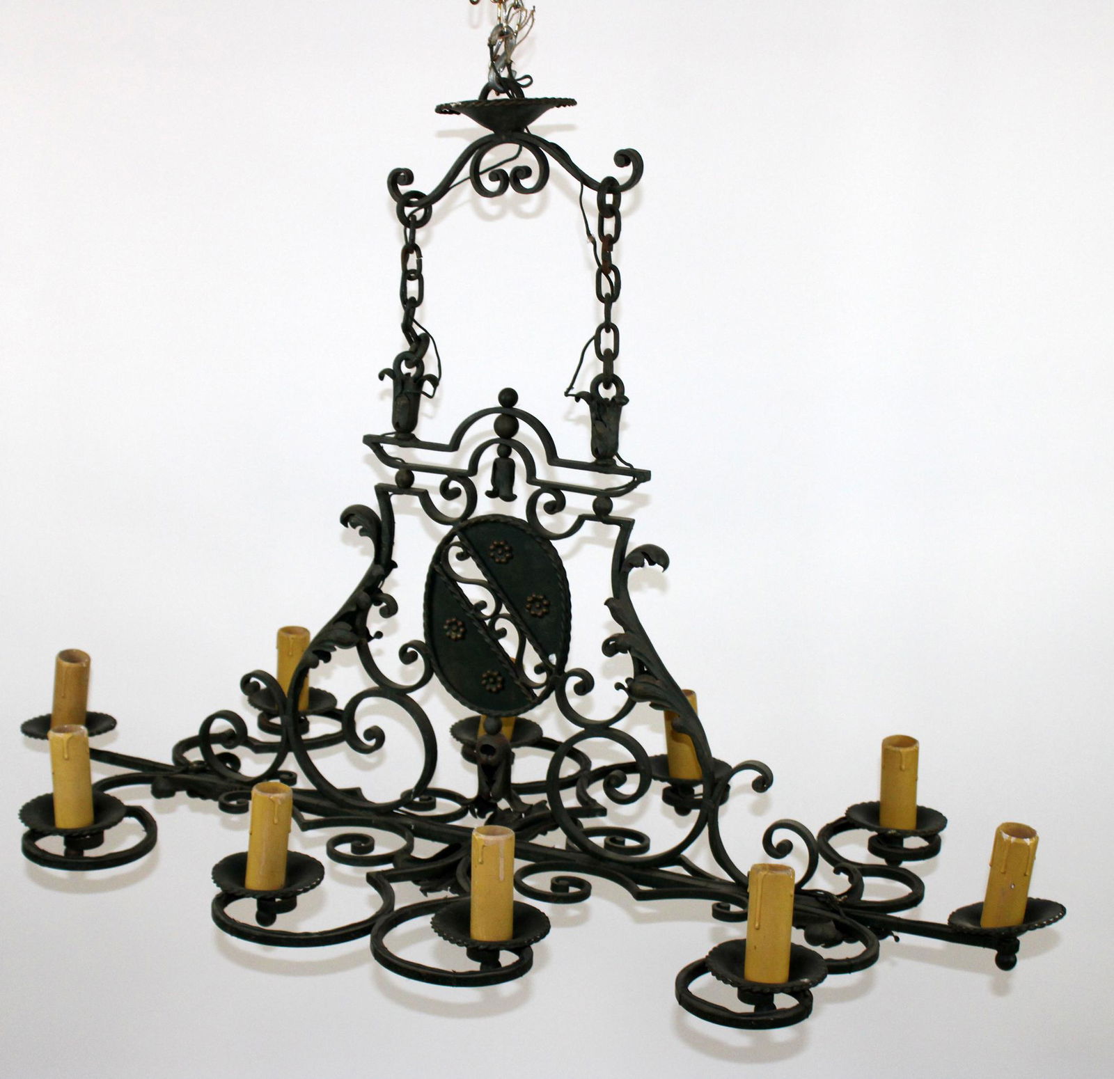 French 10 arm scrolled iron chandelier (1 of 9)