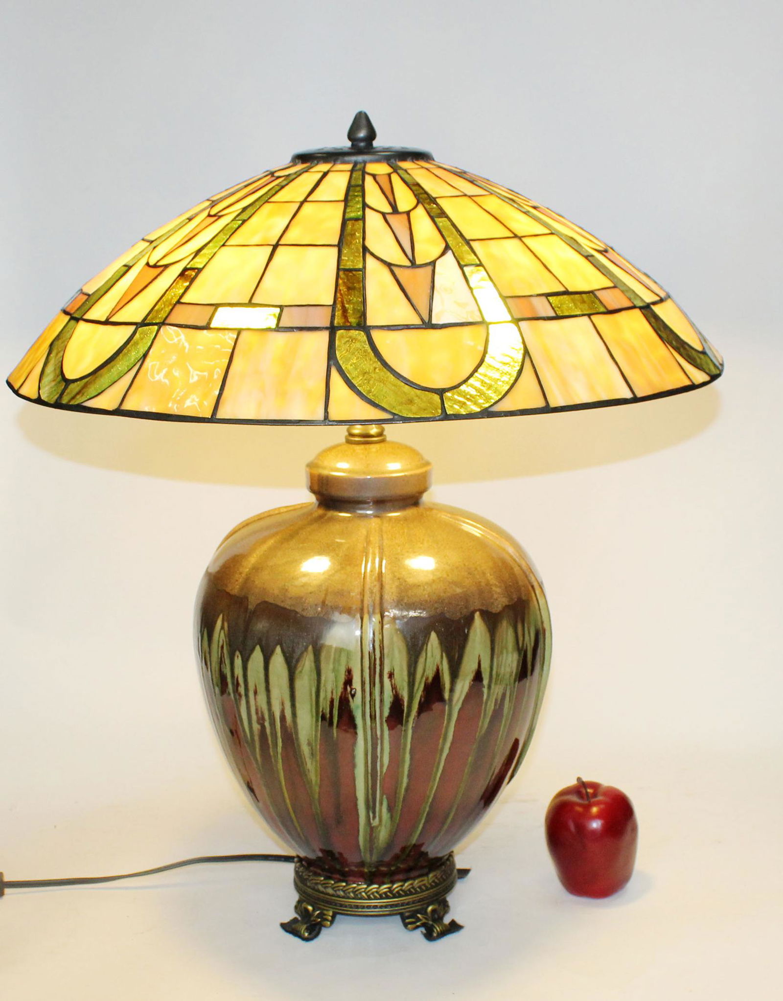Glazed ceramic table lamp with stained glass shade (1 of 8)