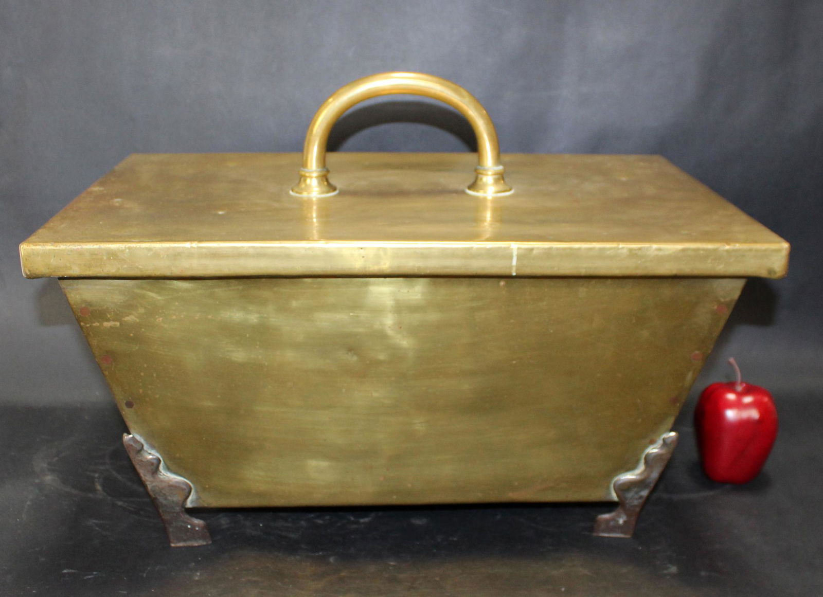 French brass coal box on iron feet (1 of 11)