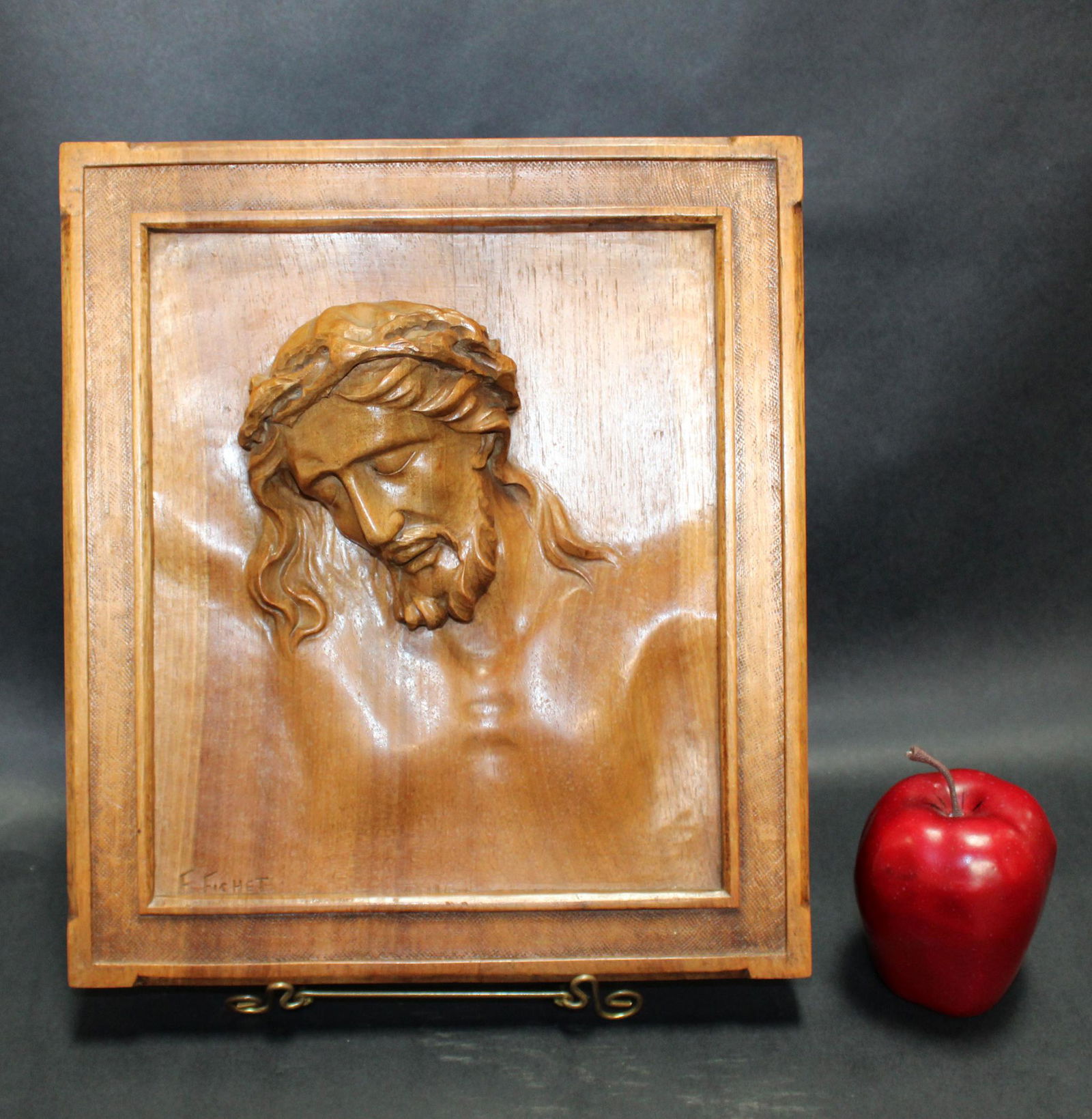 French relief carved walnut plaque of Jesus (1 of 9)