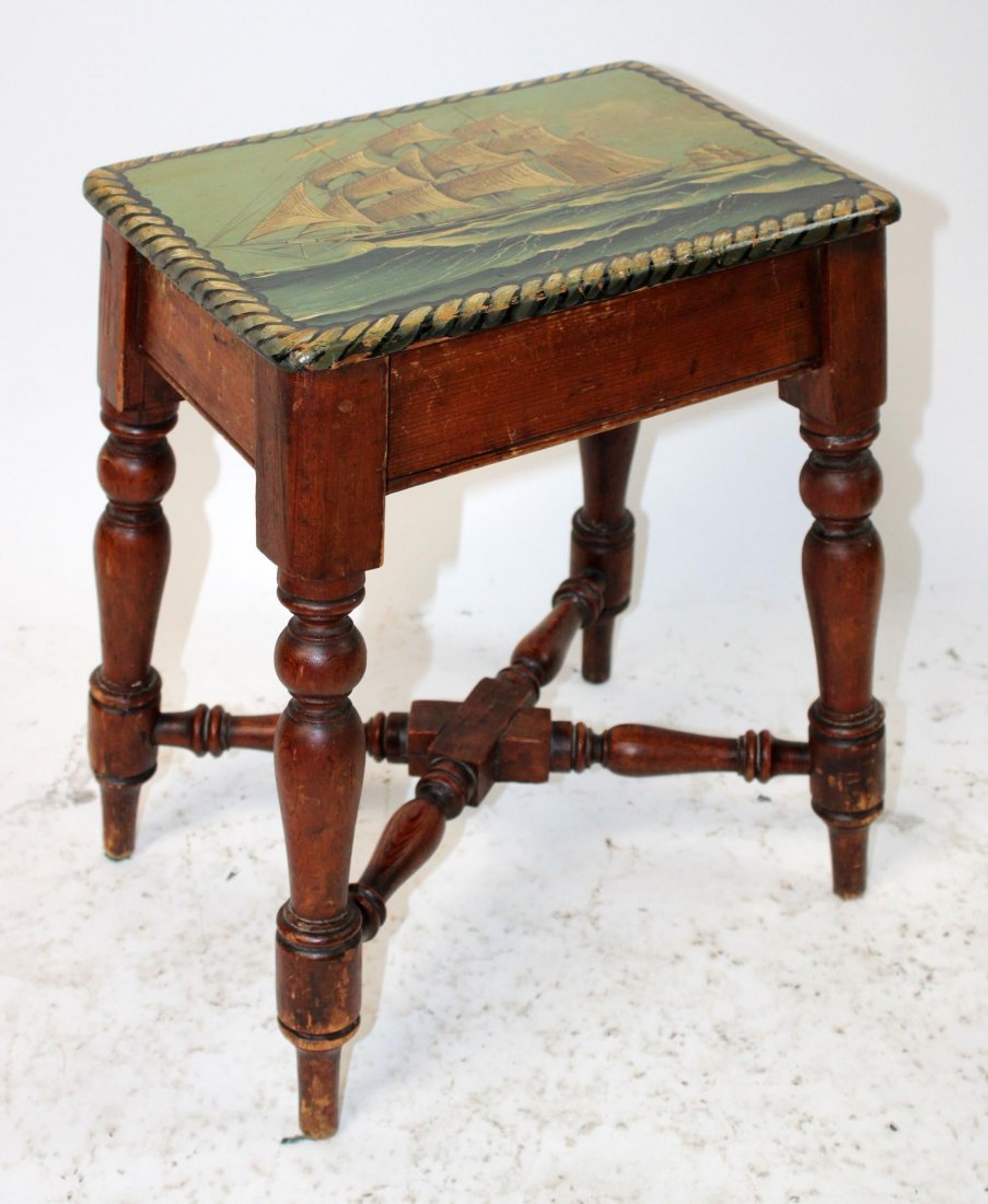 English painted stool with Nautical scene (1 of 10)
