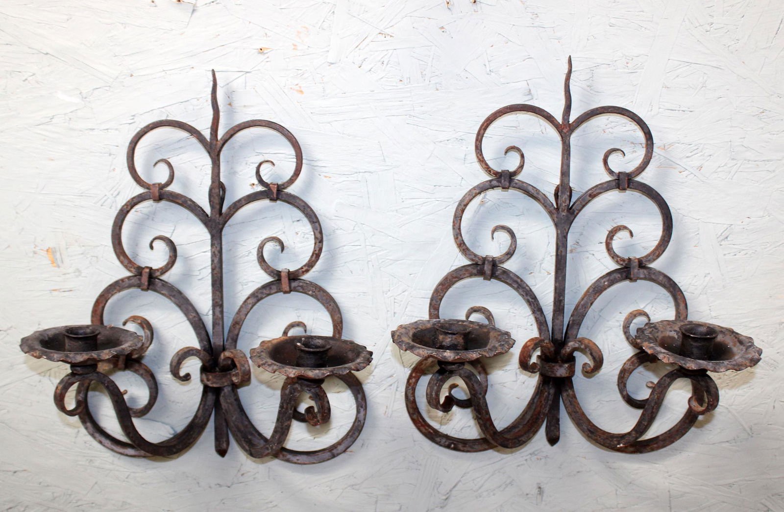 Pair of French scrolled iron sconces (1 of 7)