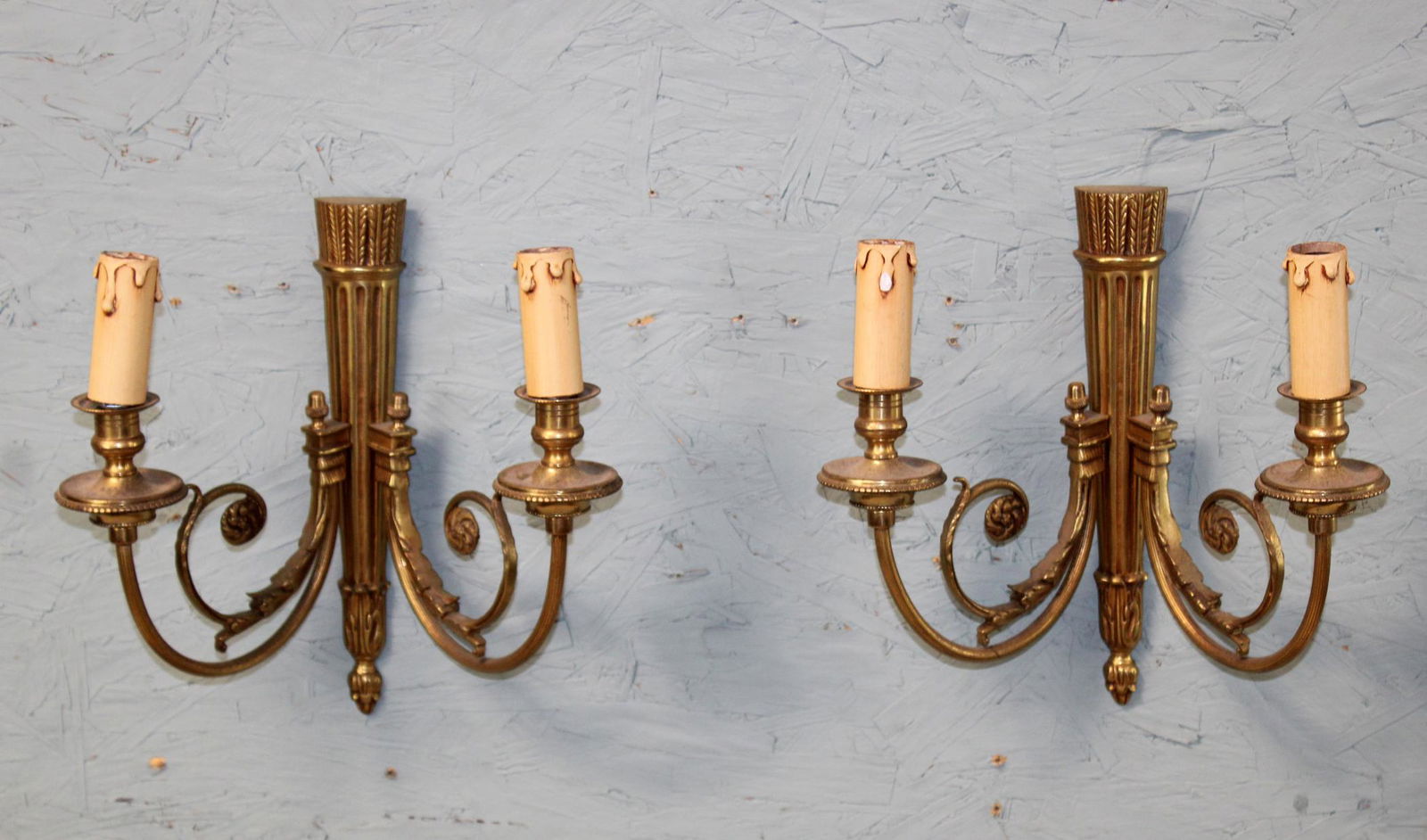 Pair of French Louis XVI style brass sconces (1 of 7)