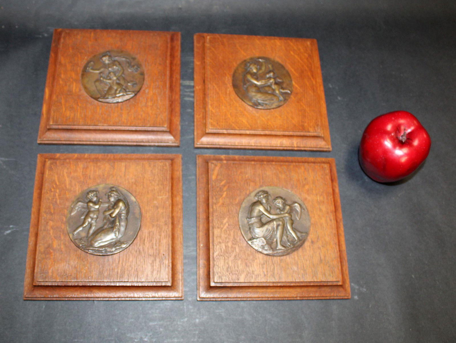 Lot of 4 French bronze medallions with cupid (1 of 7)