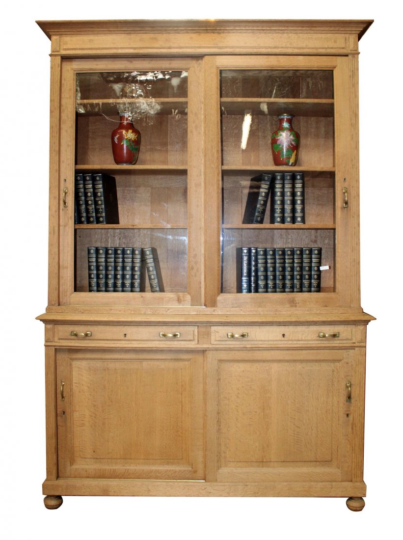 French bleached oak sliding door bookcase (1 of 11)
