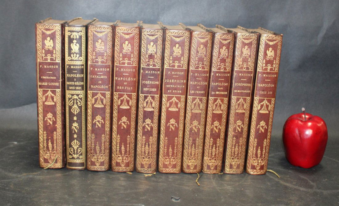 Lot of 10 antique French leather Napoleon books (1 of 8)