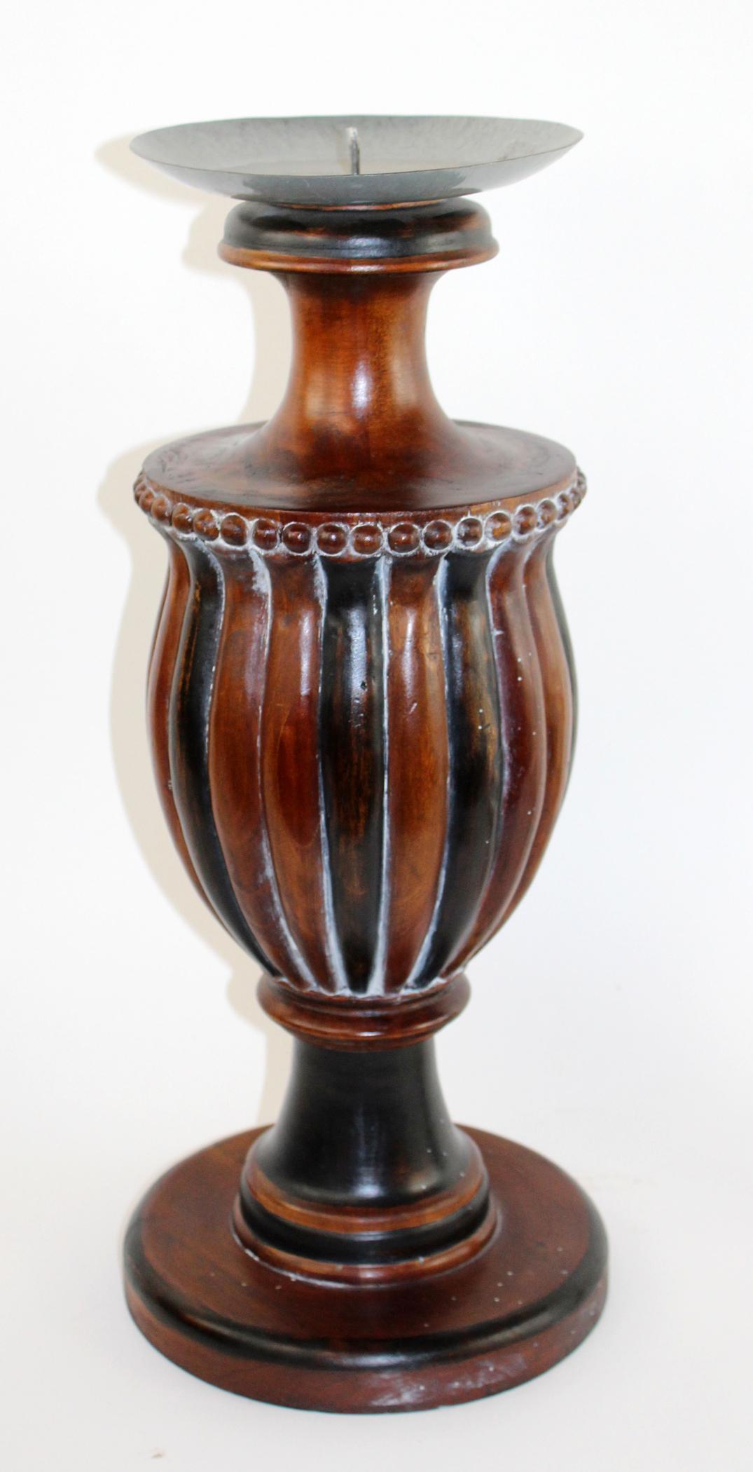 Carved wooden pillar candle holder (1 of 4)