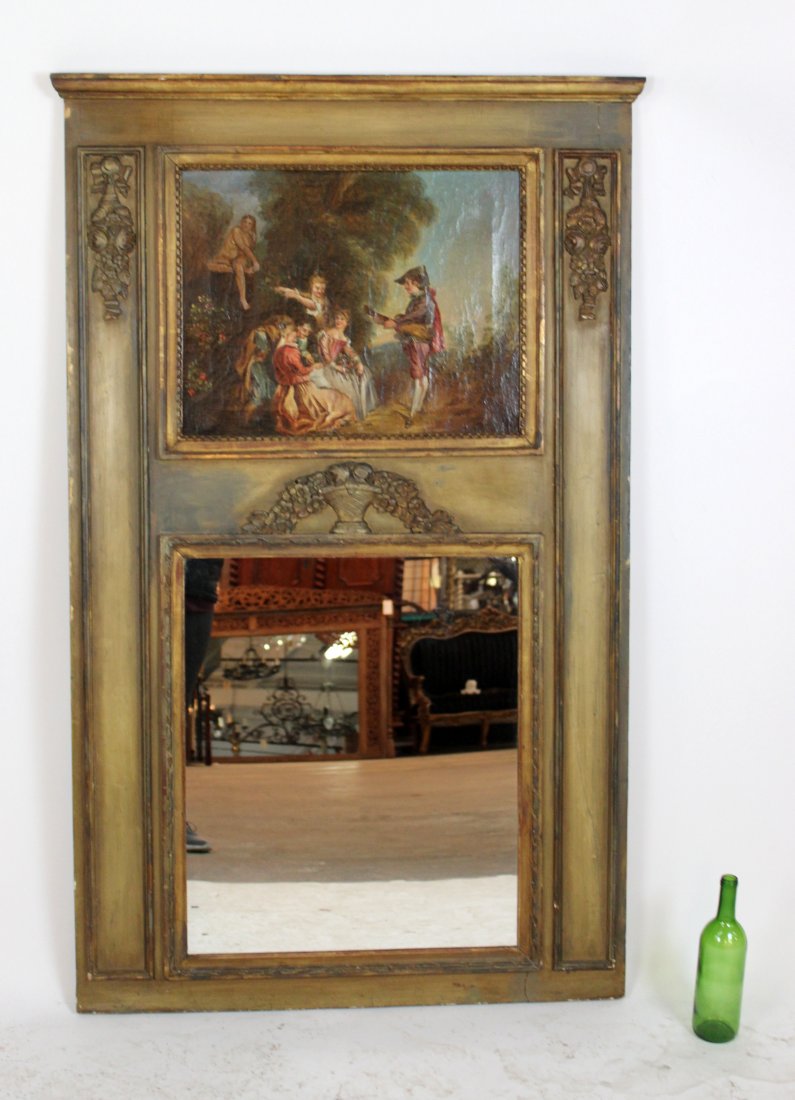 French trumeau mirror painted with courting scene (1 of 5)