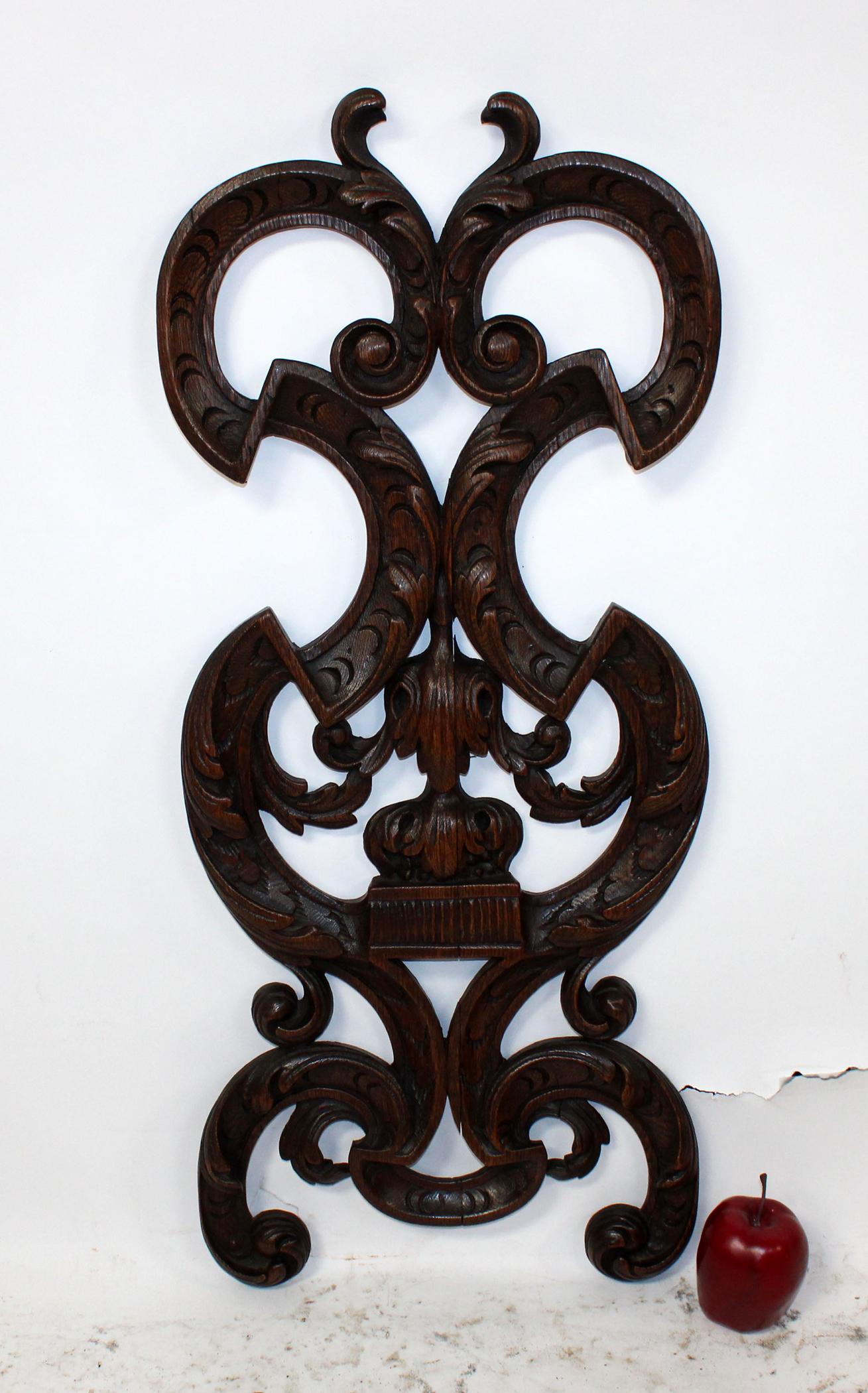 French scrolled oak pierce carved wall panel (1 of 5)