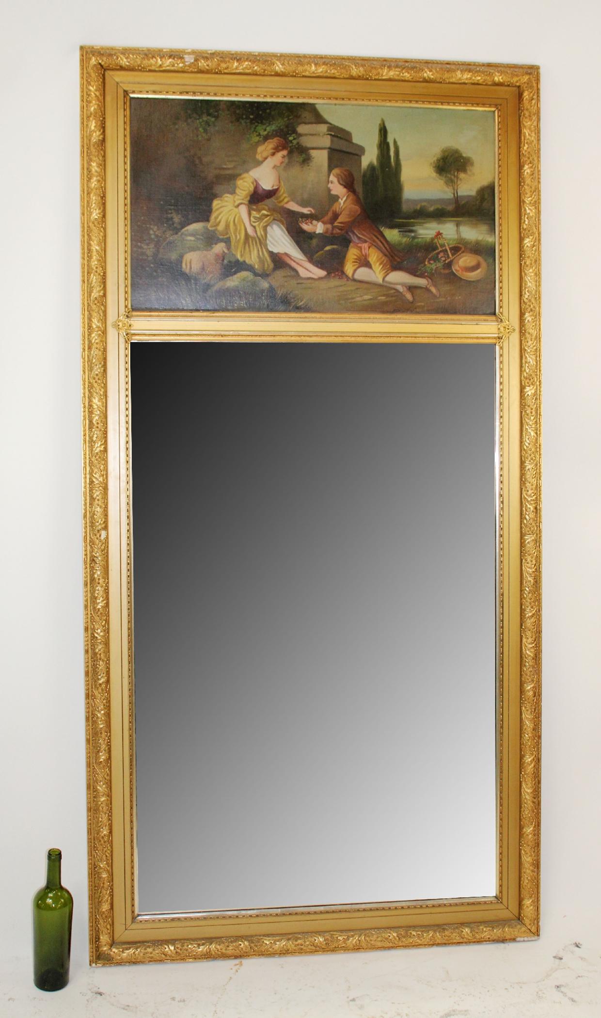 French trumeau mirror with classical painting (1 of 9)