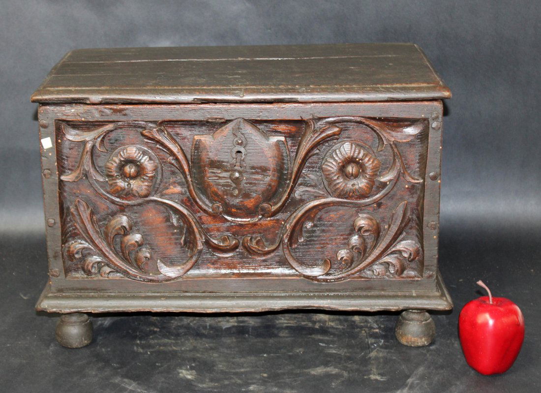 18th century French carved oak trunk (1 of 8)