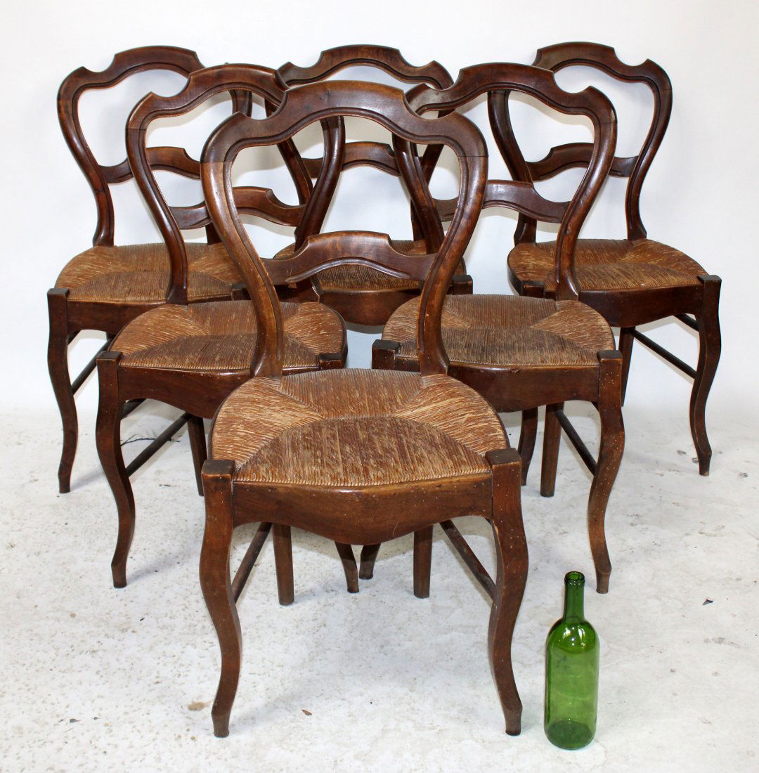 Set of 6 French rush seat dining chairs (1 of 6)