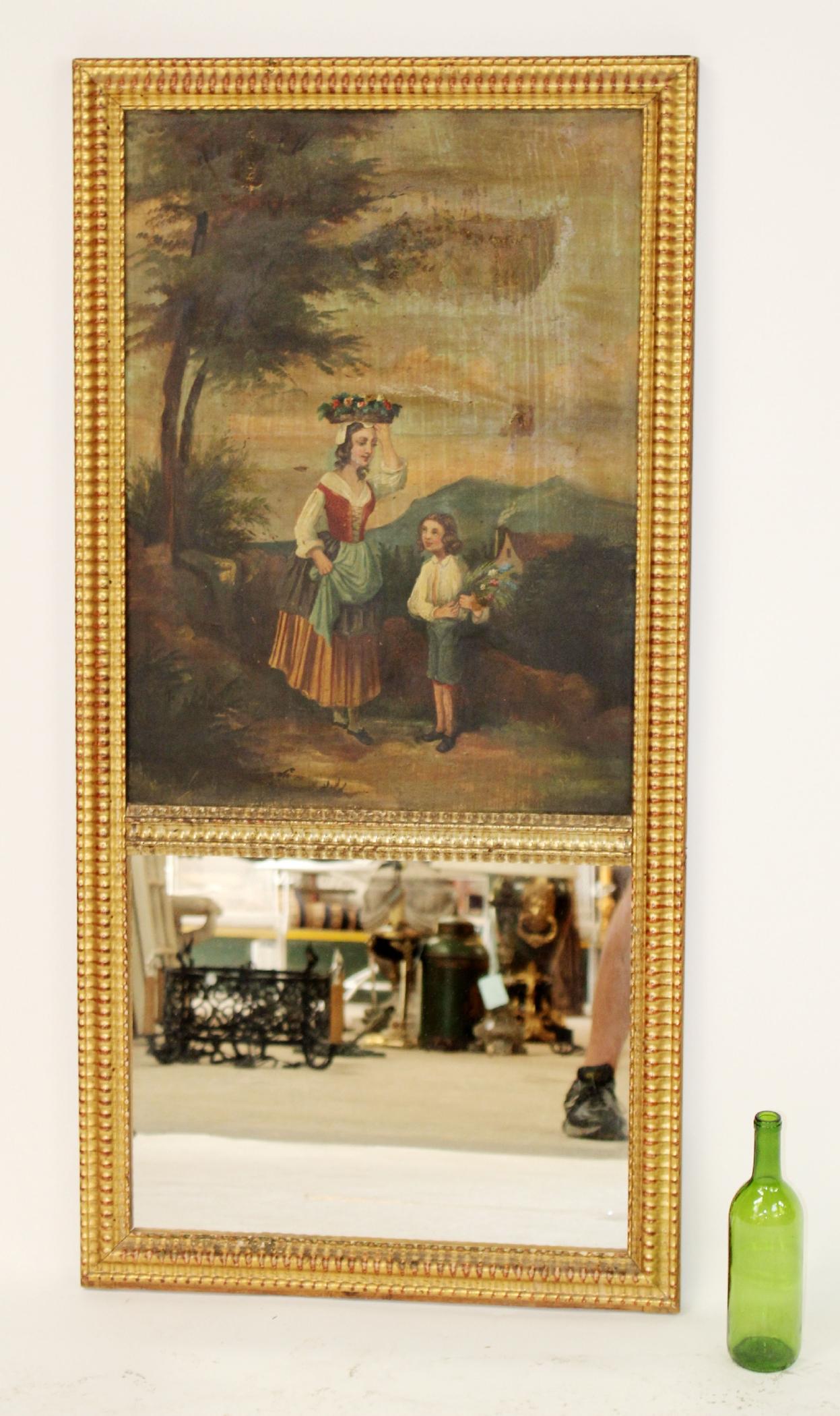 French gilt trumeau mirror with classical painting (1 of 9)