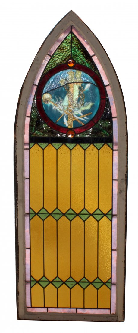 Antique American stained & leaded glass window (1 of 6)