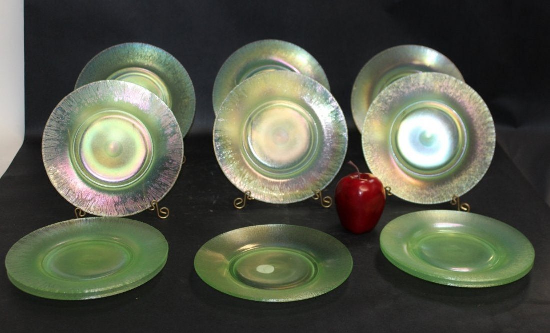 Lot of 11 vaseline glass iridescent  plates. (1 of 3)