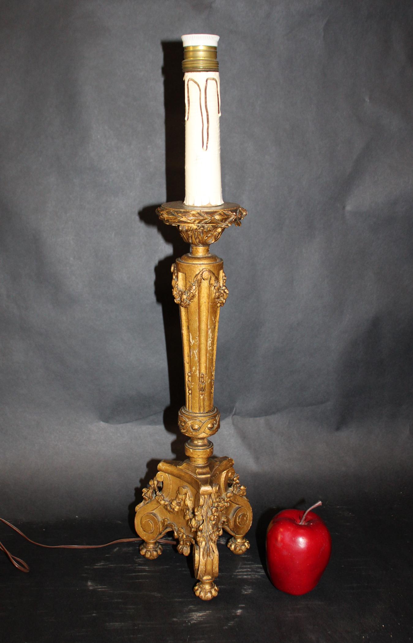 French Louis XVI giltwood candlestick lamp (1 of 7)