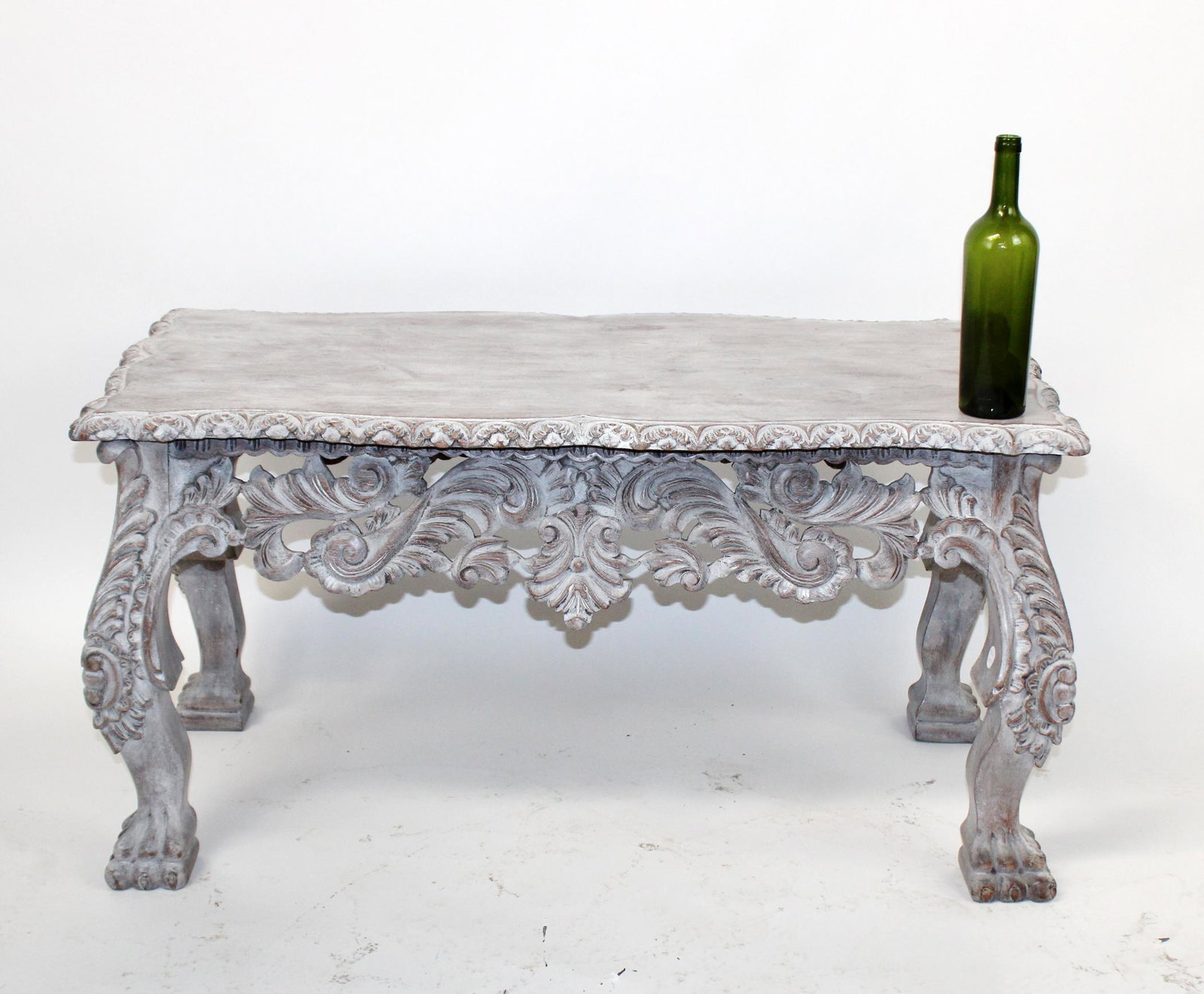 Pierce carved white washed coffee table with paw feet (1 of 9)