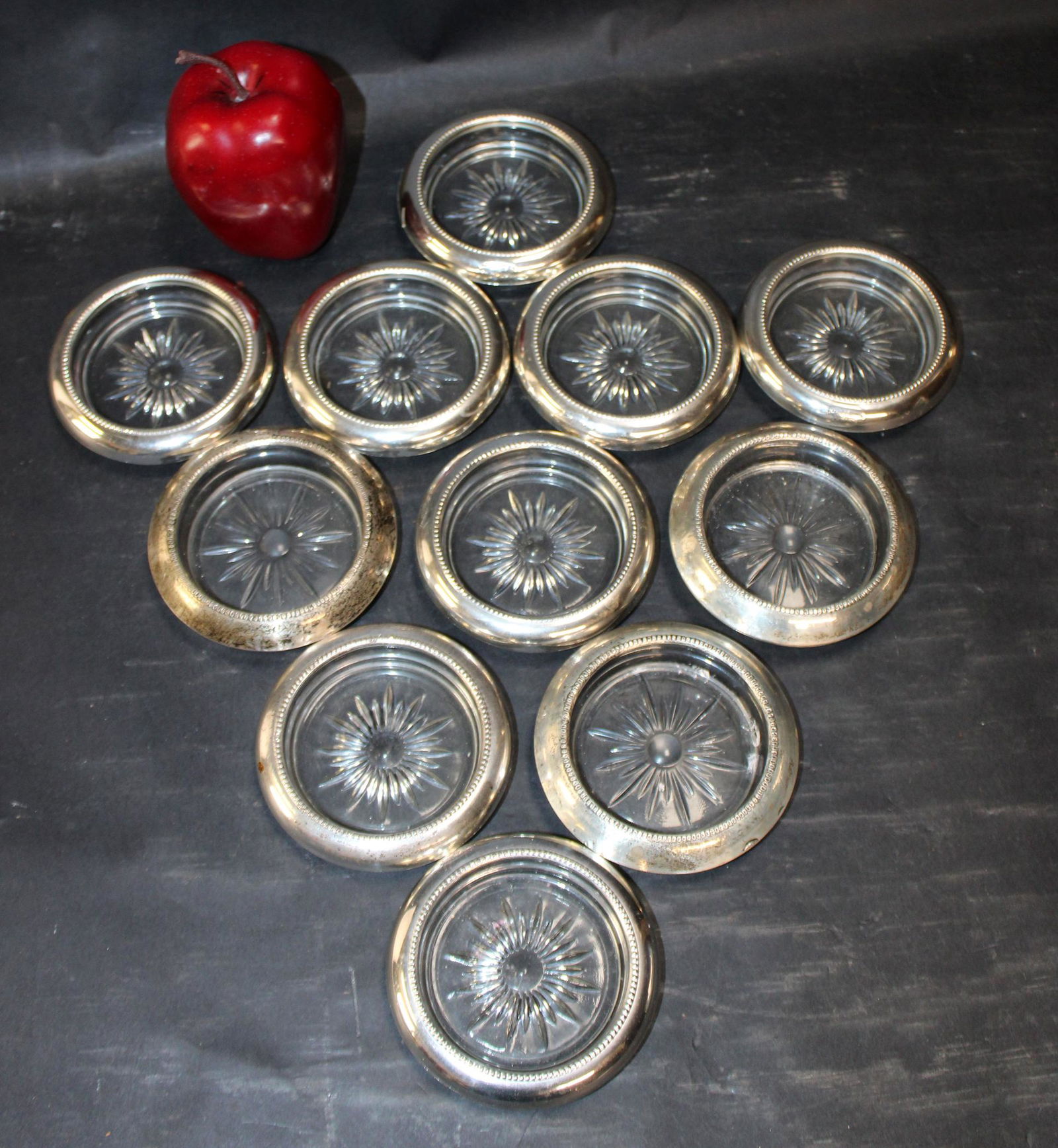 Lot of 11 sterling rimmed glass coasters (1 of 6)