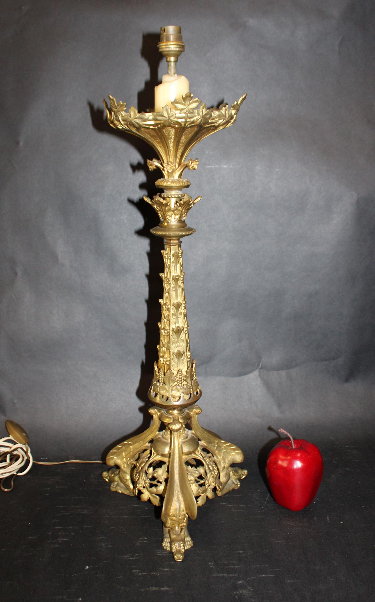 French Gothic Revival bronze candlestick lamp (1 of 8)
