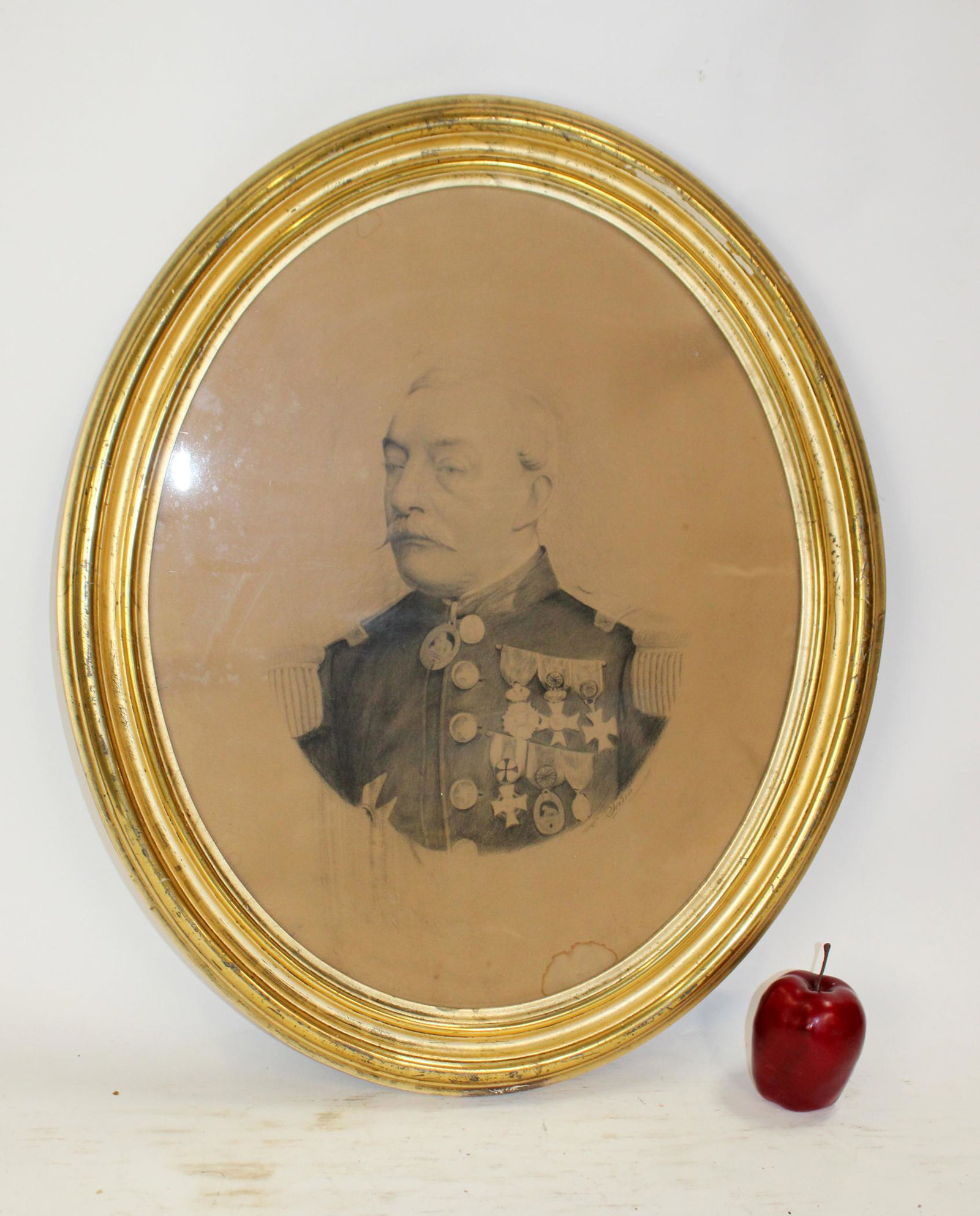 Charcoal portrait of Prussian general in gold leaf (1 of 10)