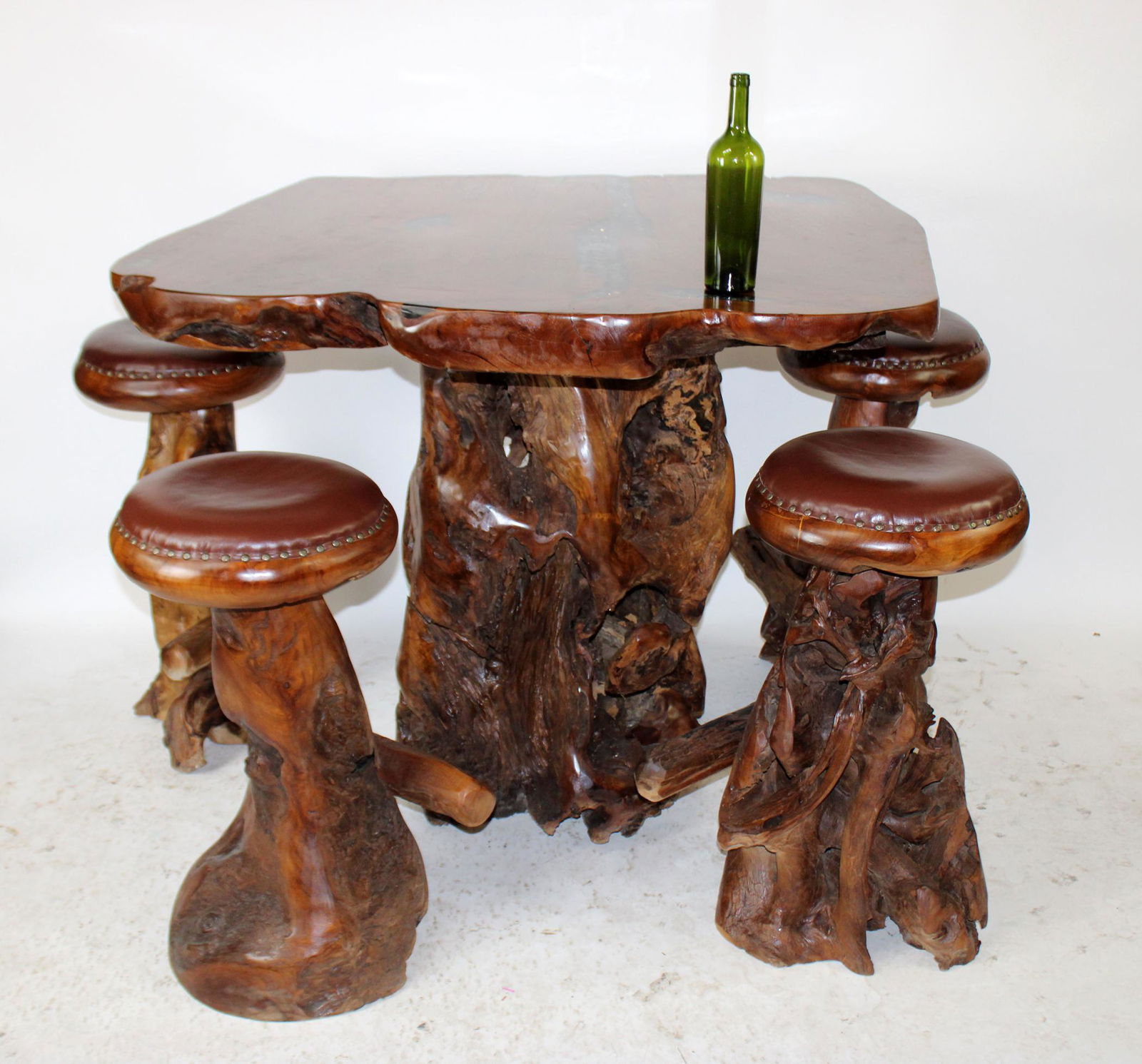 Naturalistic teak wood table and stools (1 of 18)