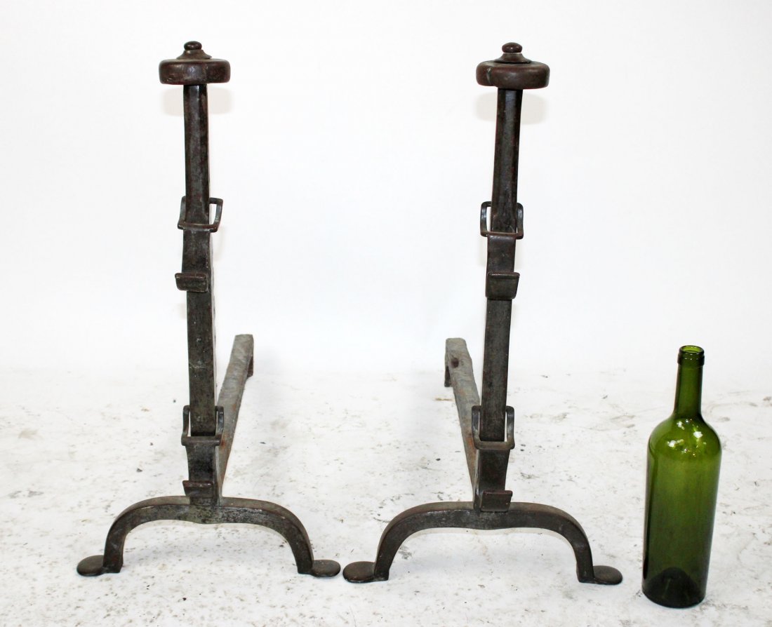 Pair of French forged iron andirons (1 of 9)
