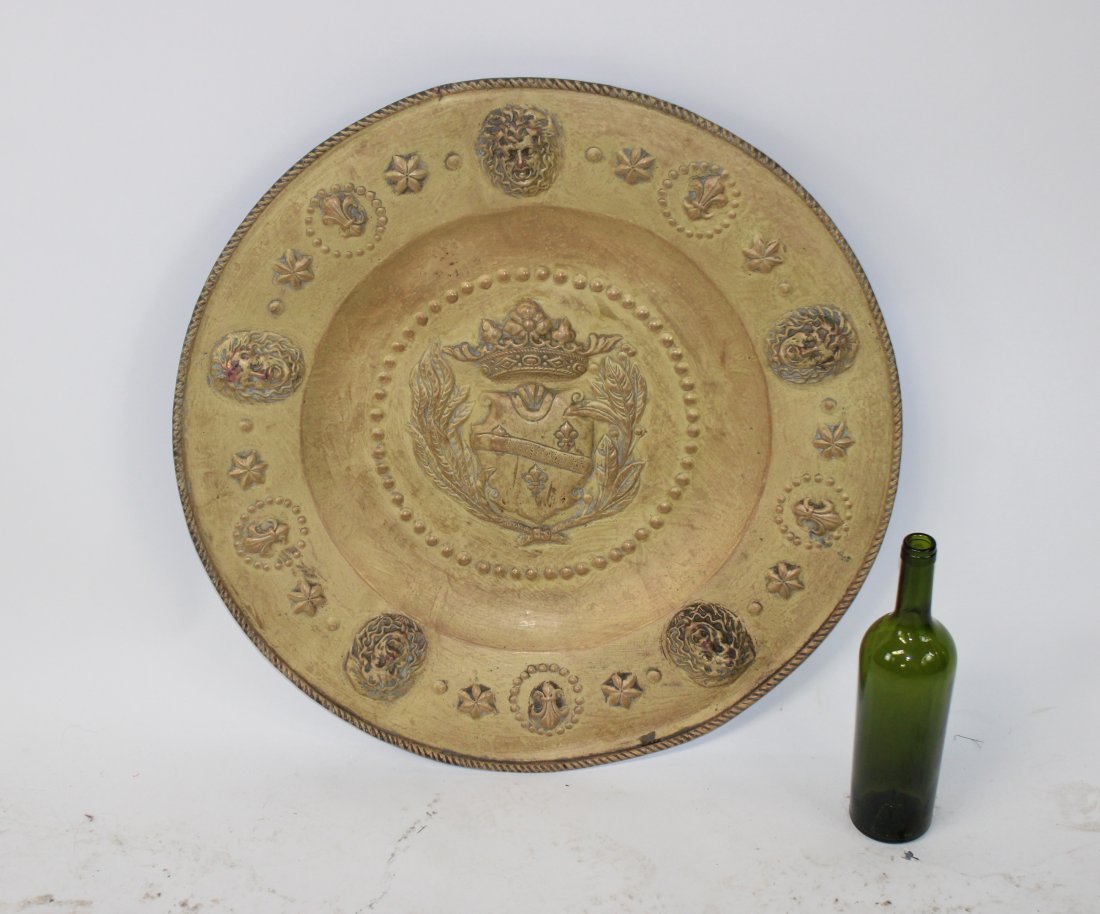 French embossed brass plaque with coat of arms (1 of 7)