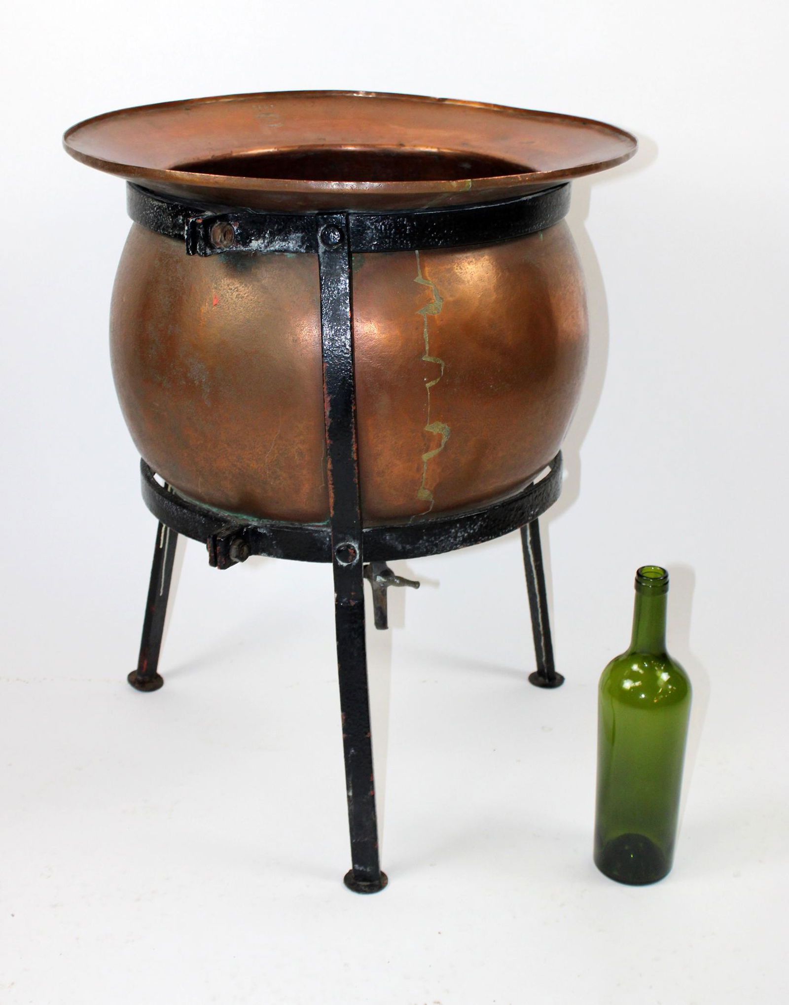 Antique French copper pot on iron stand (1 of 9)