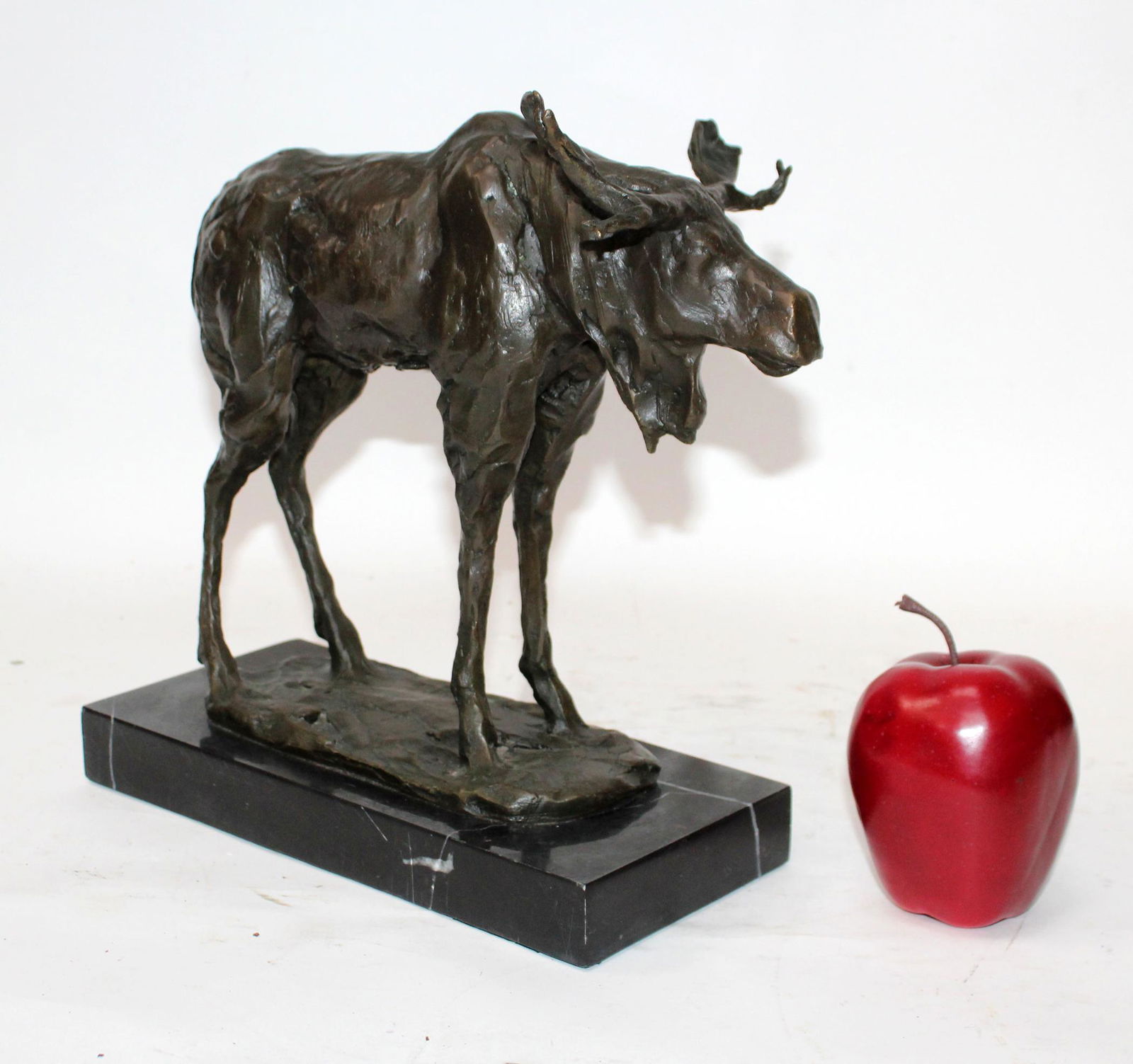 Bronze Moose sculpture on marble base (1 of 5)