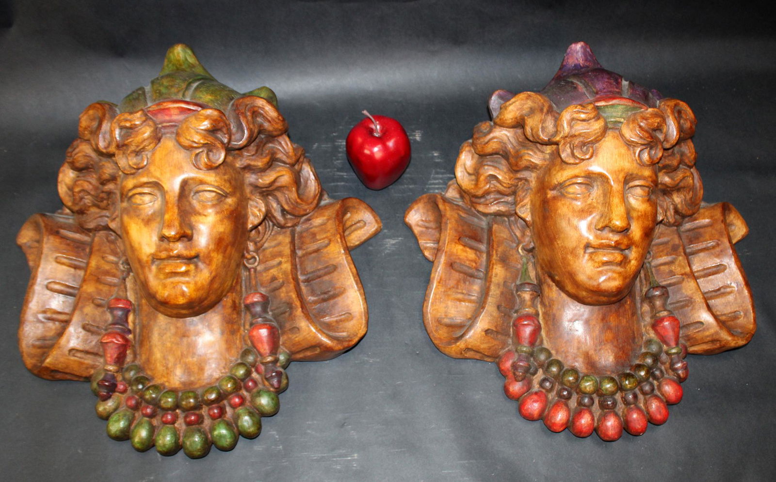 Lot of 2 French glazed terra cotta Bacchus masks (1 of 14)