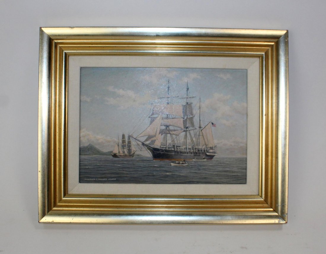 Charles Kenney oil on canvas ships at sea (1 of 8)