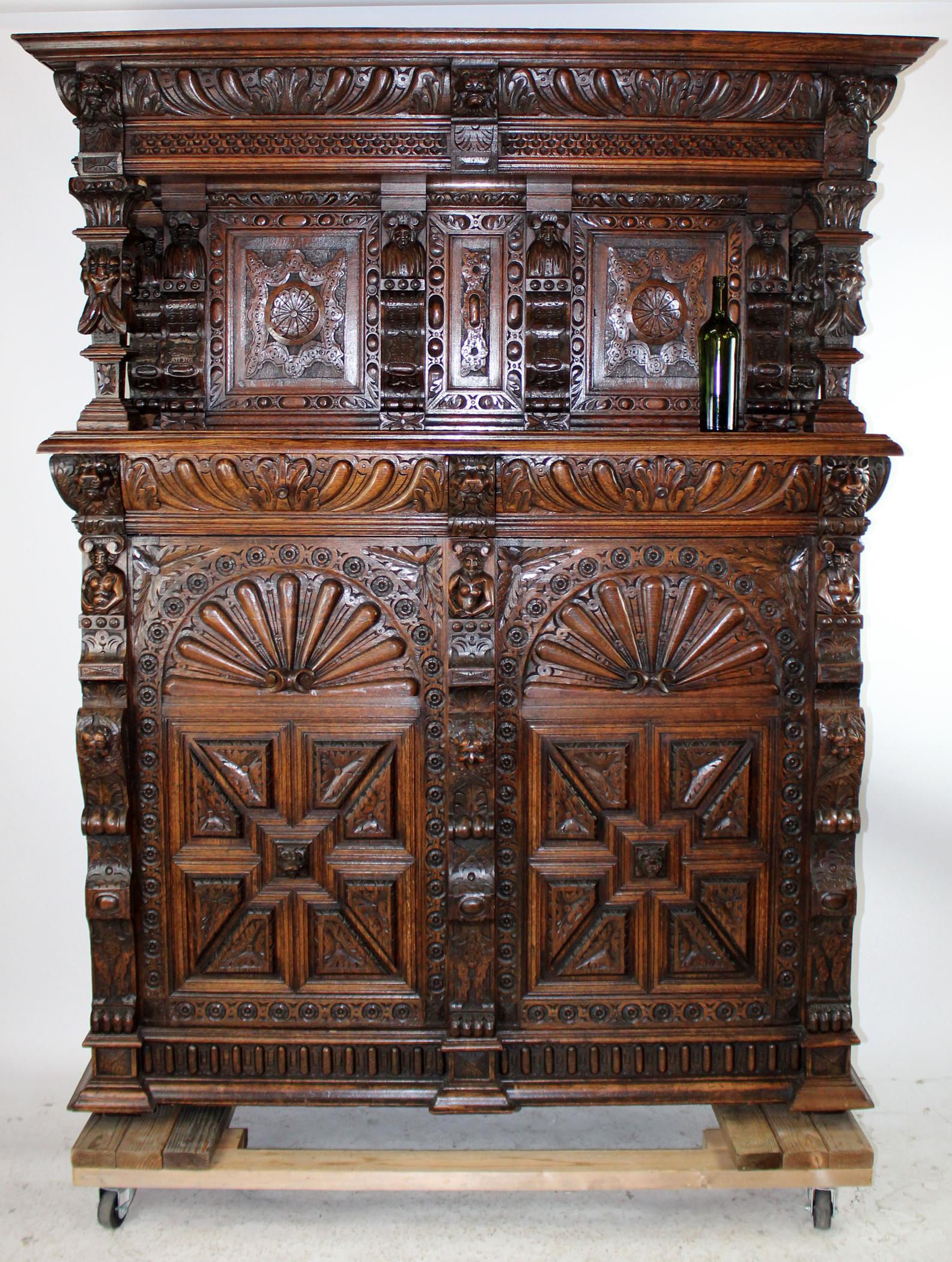 Flemish heavy carved oak court cupboard (1 of 10)