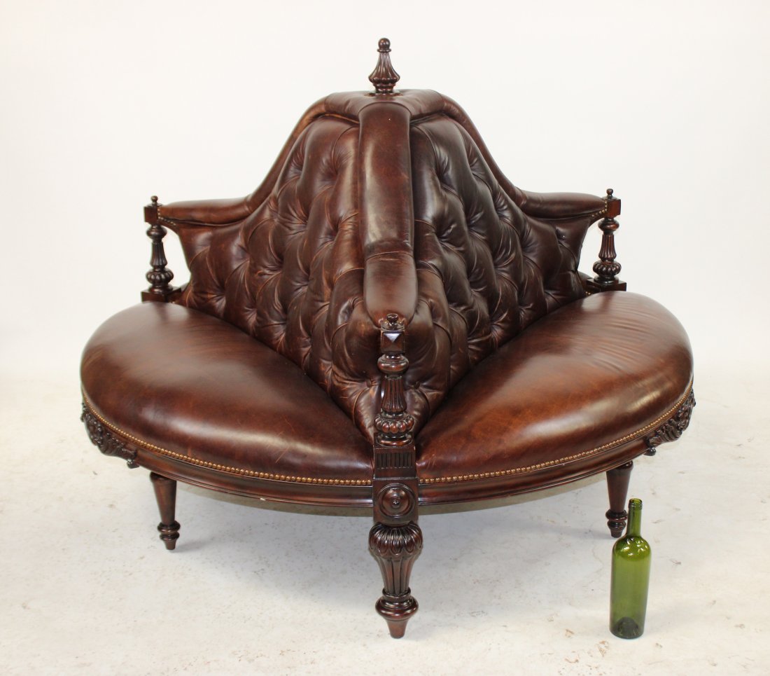 Maitland Smith tufted leather round hotel sofa (1 of 8)