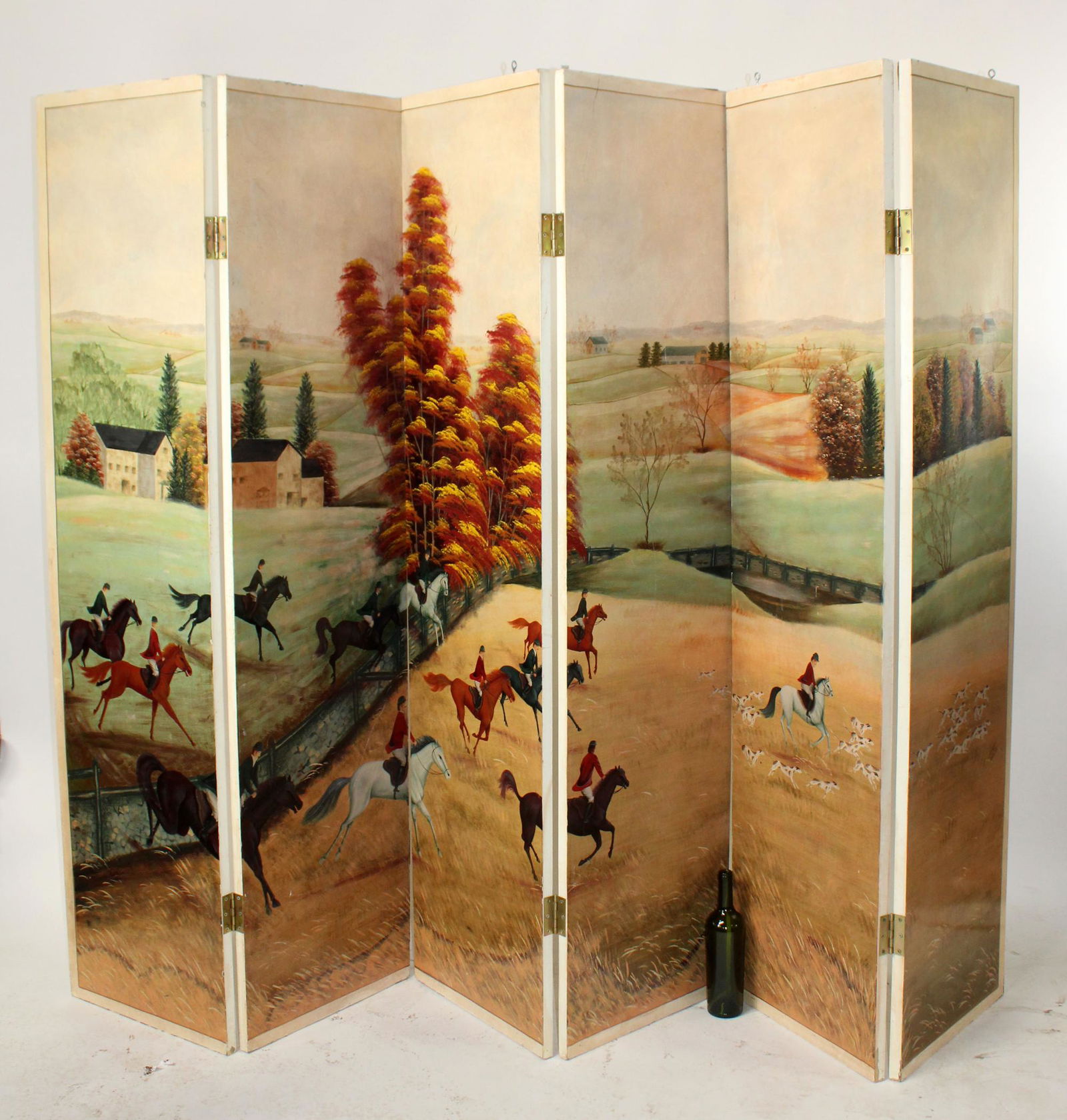 6 panel hand panel screen with English hunt scene (1 of 8)