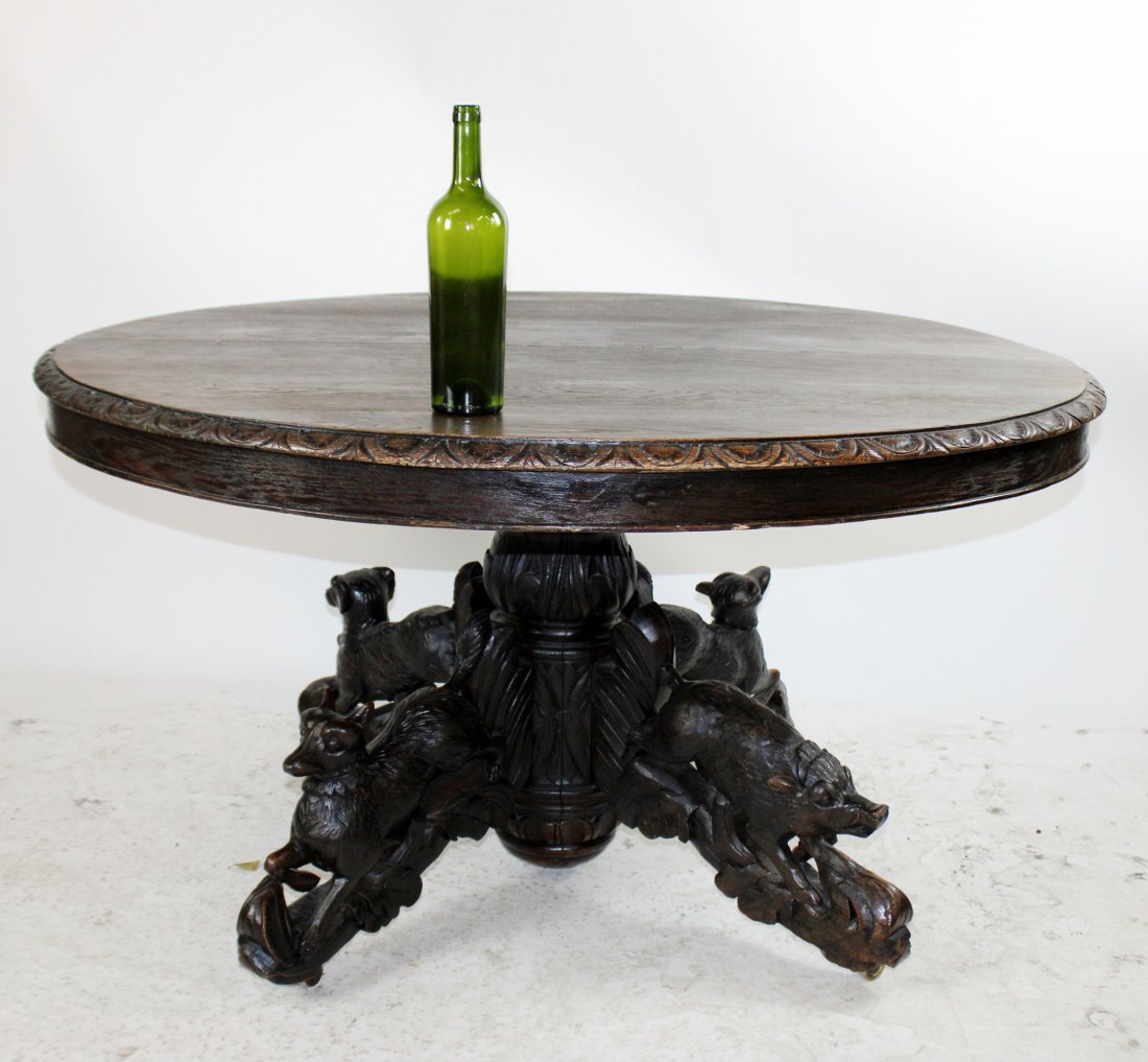 French carved oak hunt motif round table (1 of 7)