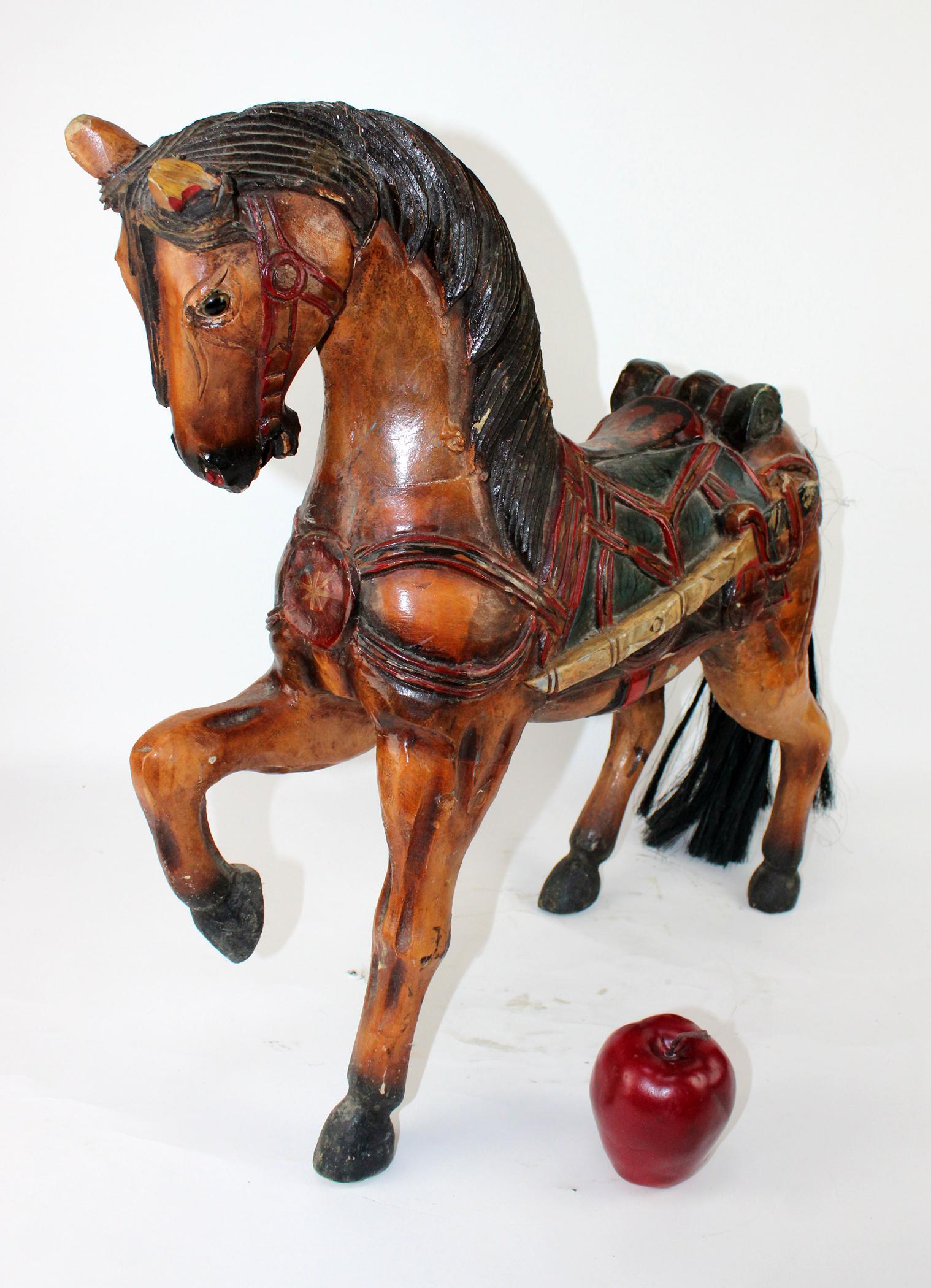Carved and painted sculpture of carousel horse (1 of 11)