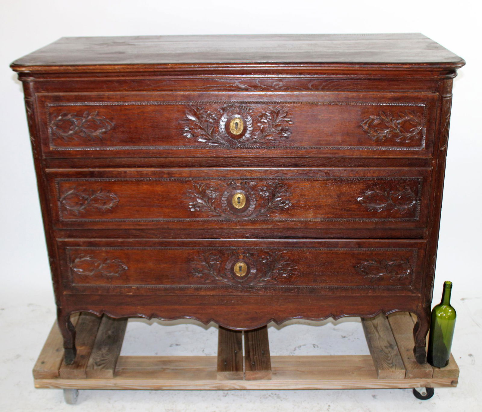 French Louis XVI 3 drawer oak commode (1 of 9)