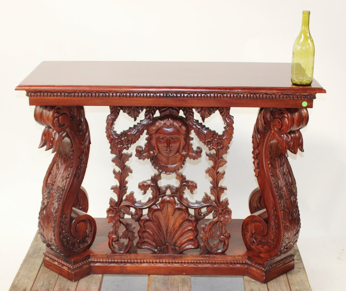 Renaissance style carved mahogany console table (1 of 7)