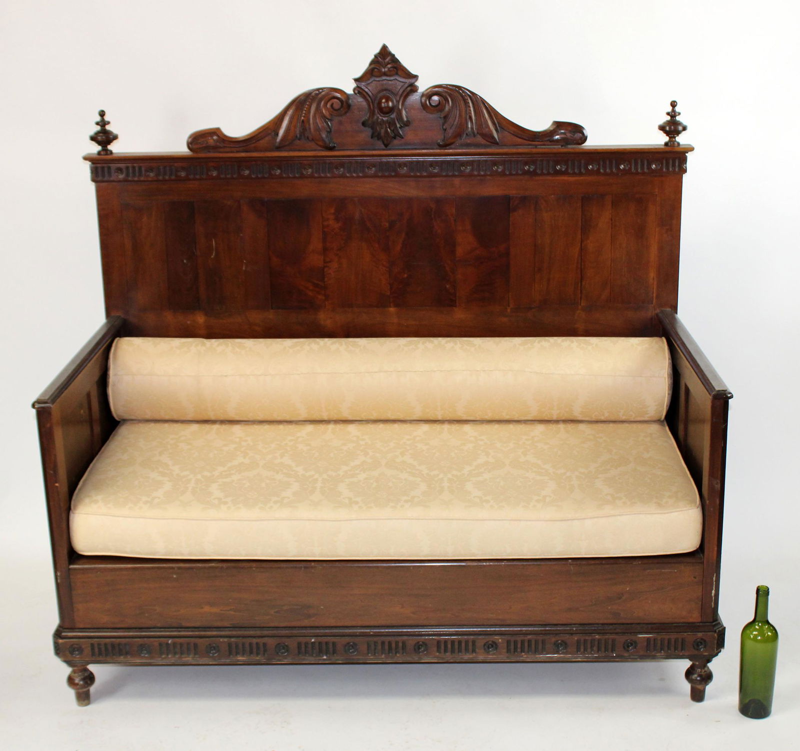 Walnut hall seat bench with cabochon crest (1 of 8)