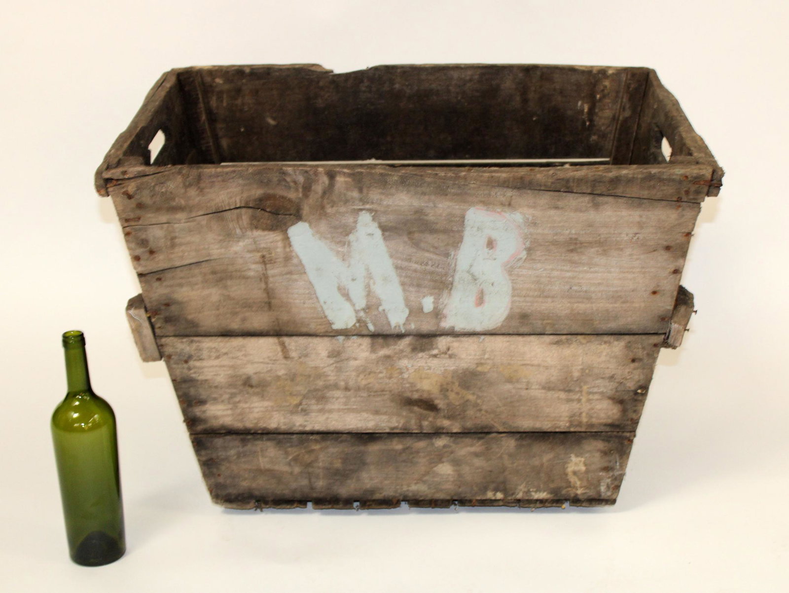 French wooden wine crate: French wooden wine crate from a vineyard. 20"h x 29"w x 20"d