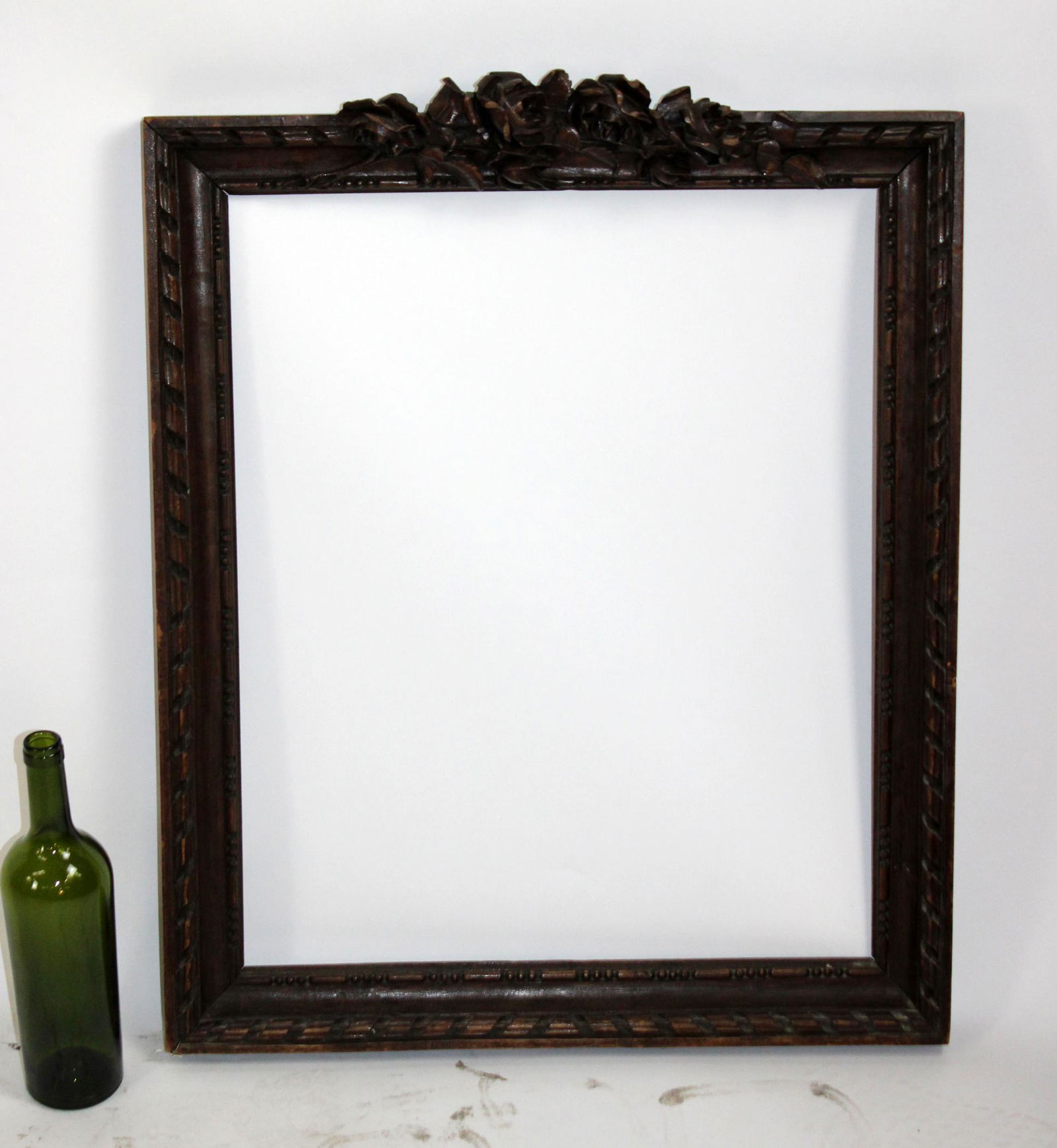 Black Forest floral relief carved walnut frame (1 of 4)