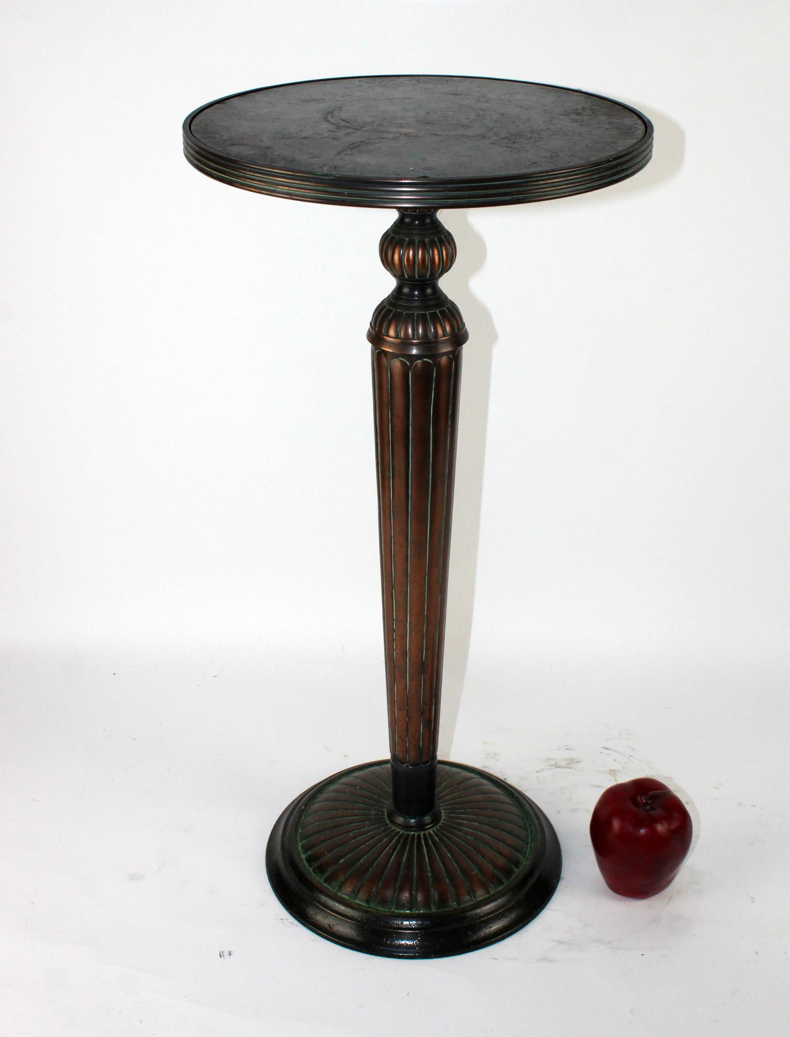Fluted copper plant stand with granite top: Fluted copper plant stand pedestal with granite top. 24"h x 12"dia