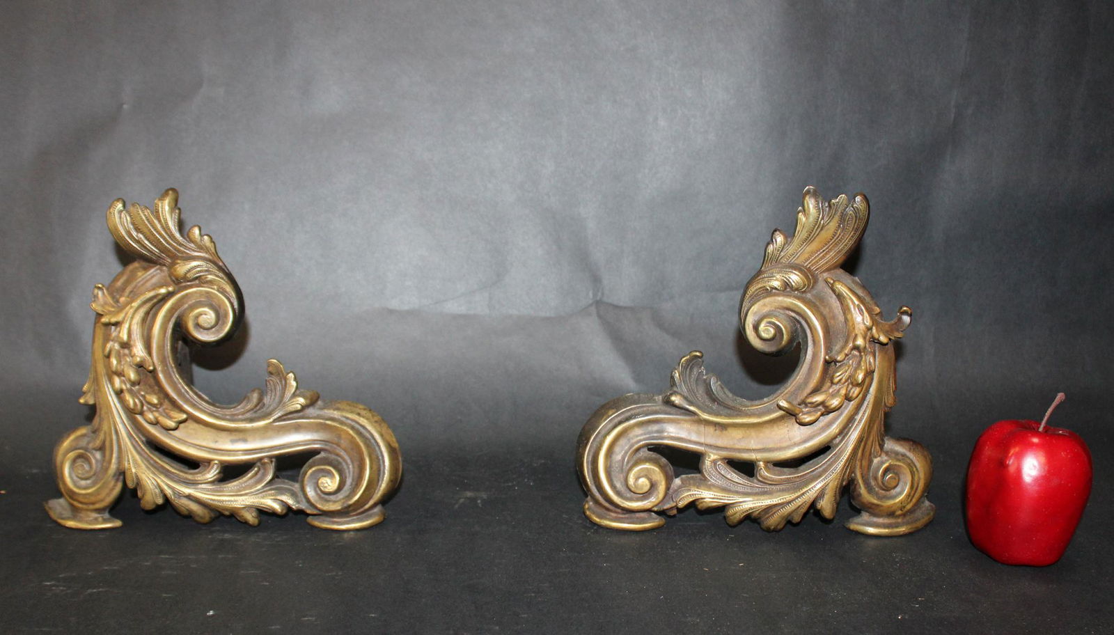 Pair French Louis XV style bronze chenets (1 of 5)