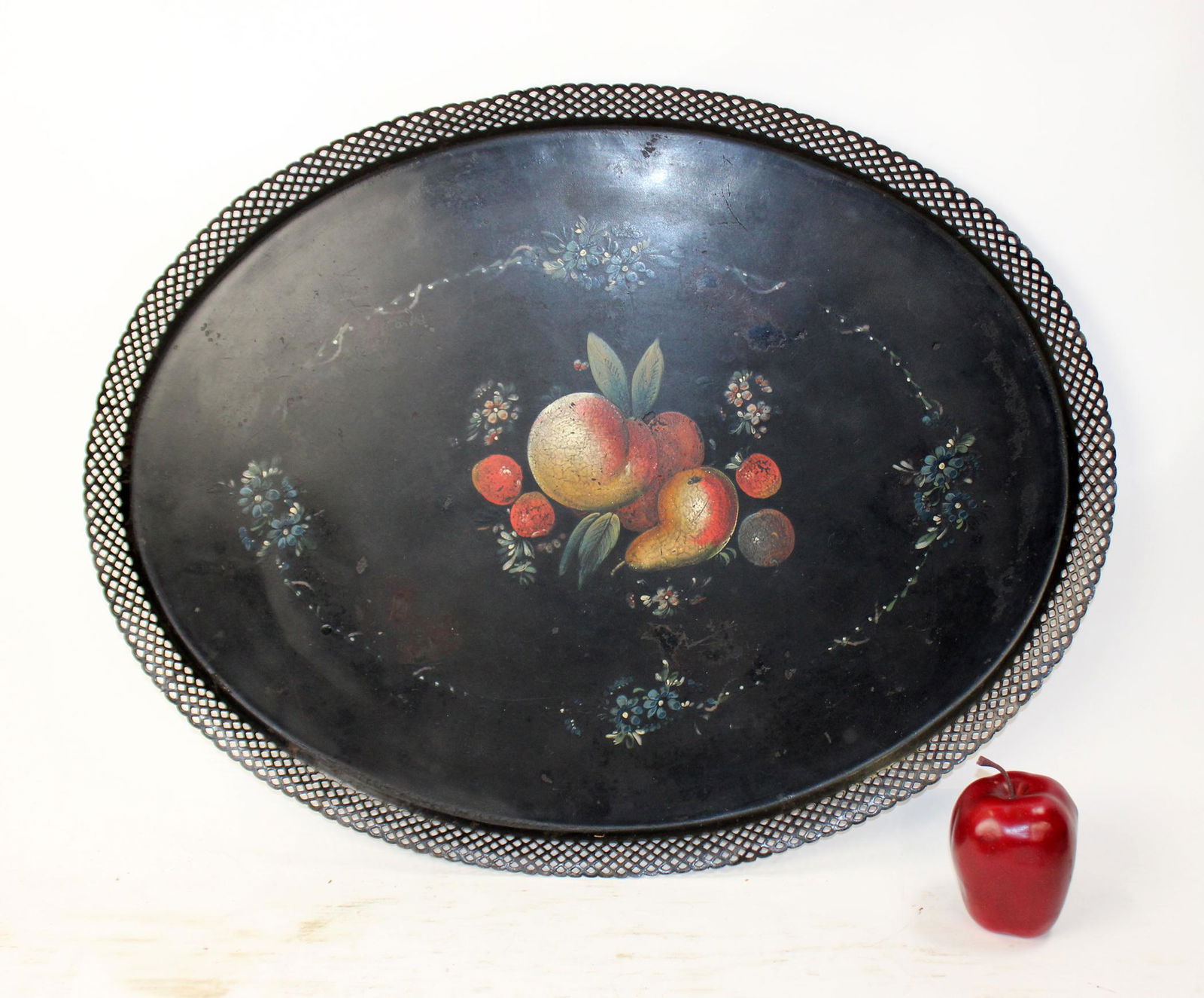 French painted Tole oval tray with fruit (1 of 4)