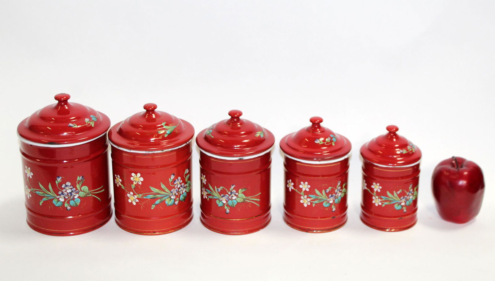 Set of 5 enameled lidded canisters (1 of 6)