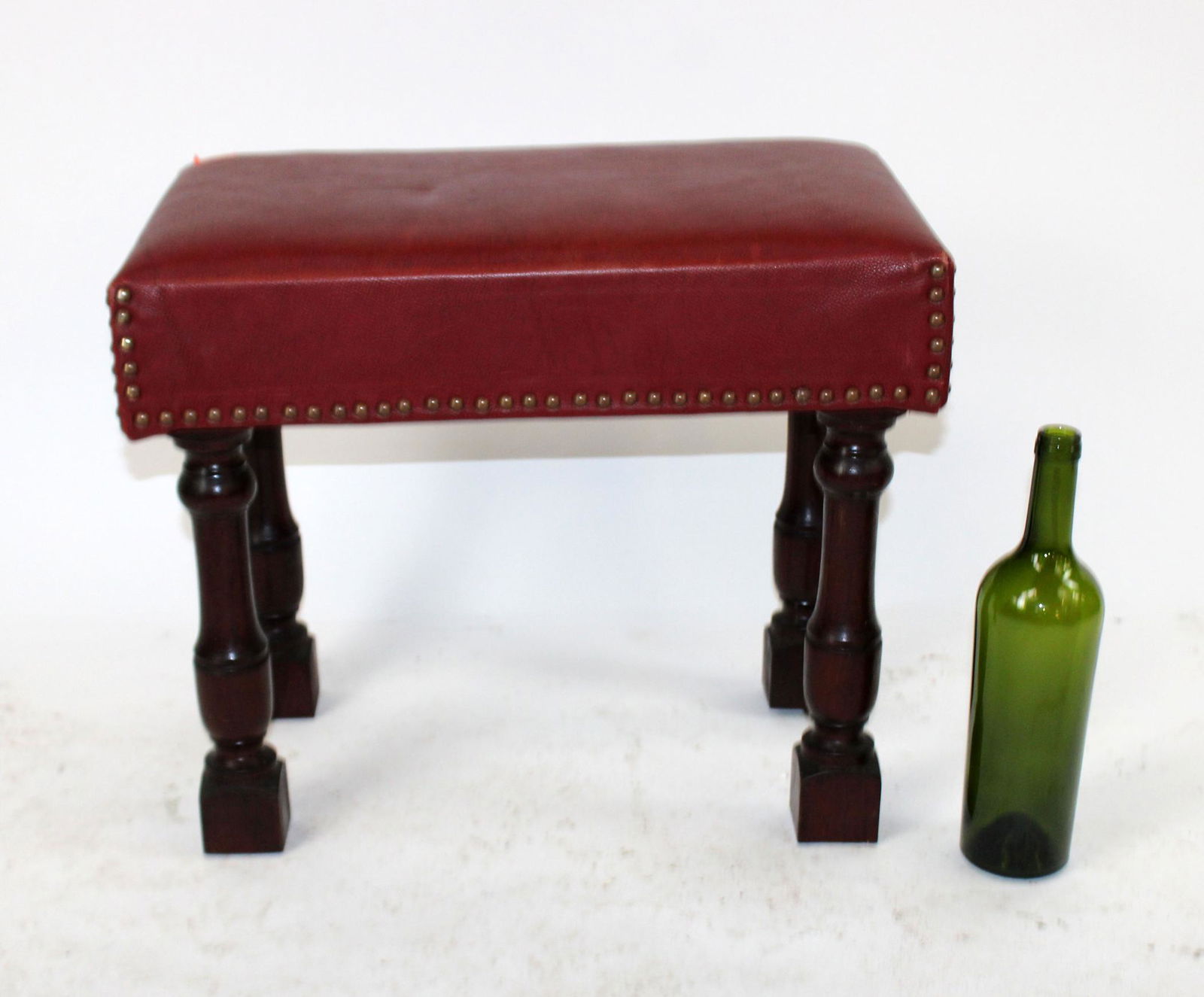 French studded leather foot stool (1 of 7)