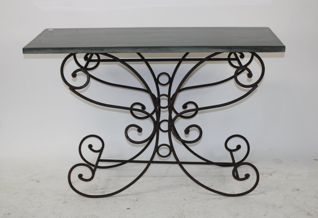 Scrolled iron base console table (1 of 6)